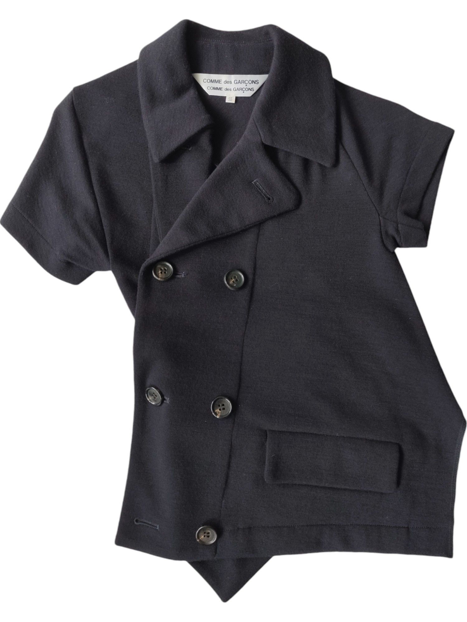 Comme des Garcons Dark Navy Short Sleeved Asymmetric Wool