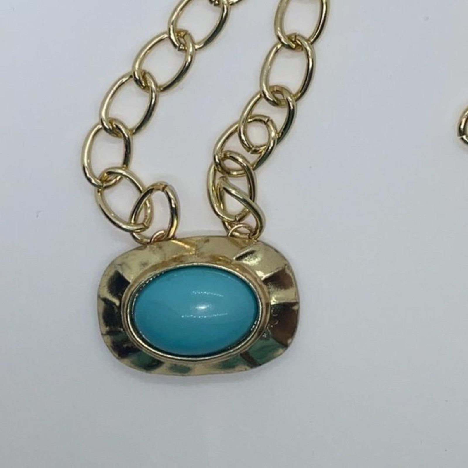 Handmade Gold-Tone Turquoise Blue Pendant Necklace Size ONE SIZE - 4 Thumbnail