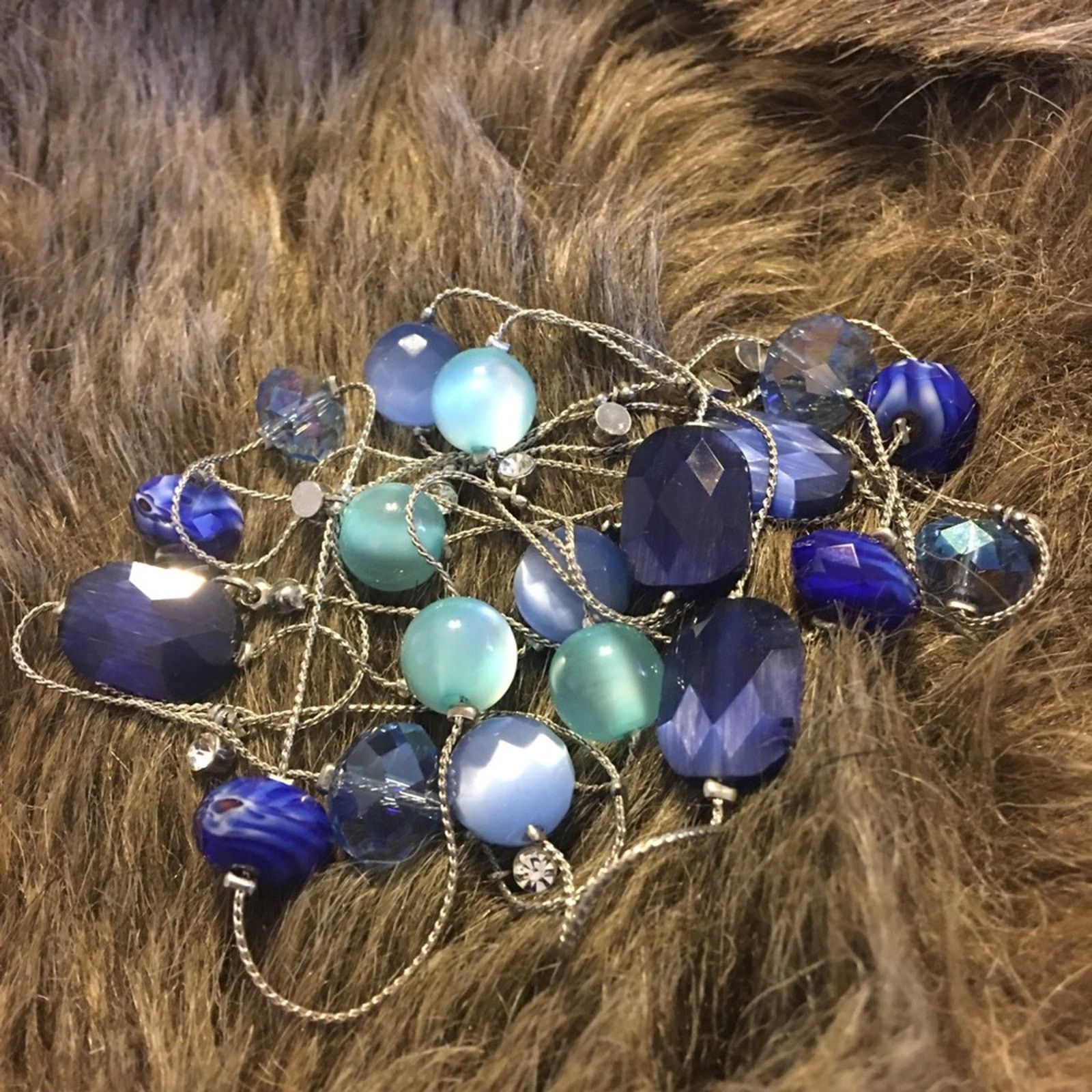 Jewelry Blue tone glass beaded silver tone chain necklace Size ONE SIZE - 8 Thumbnail