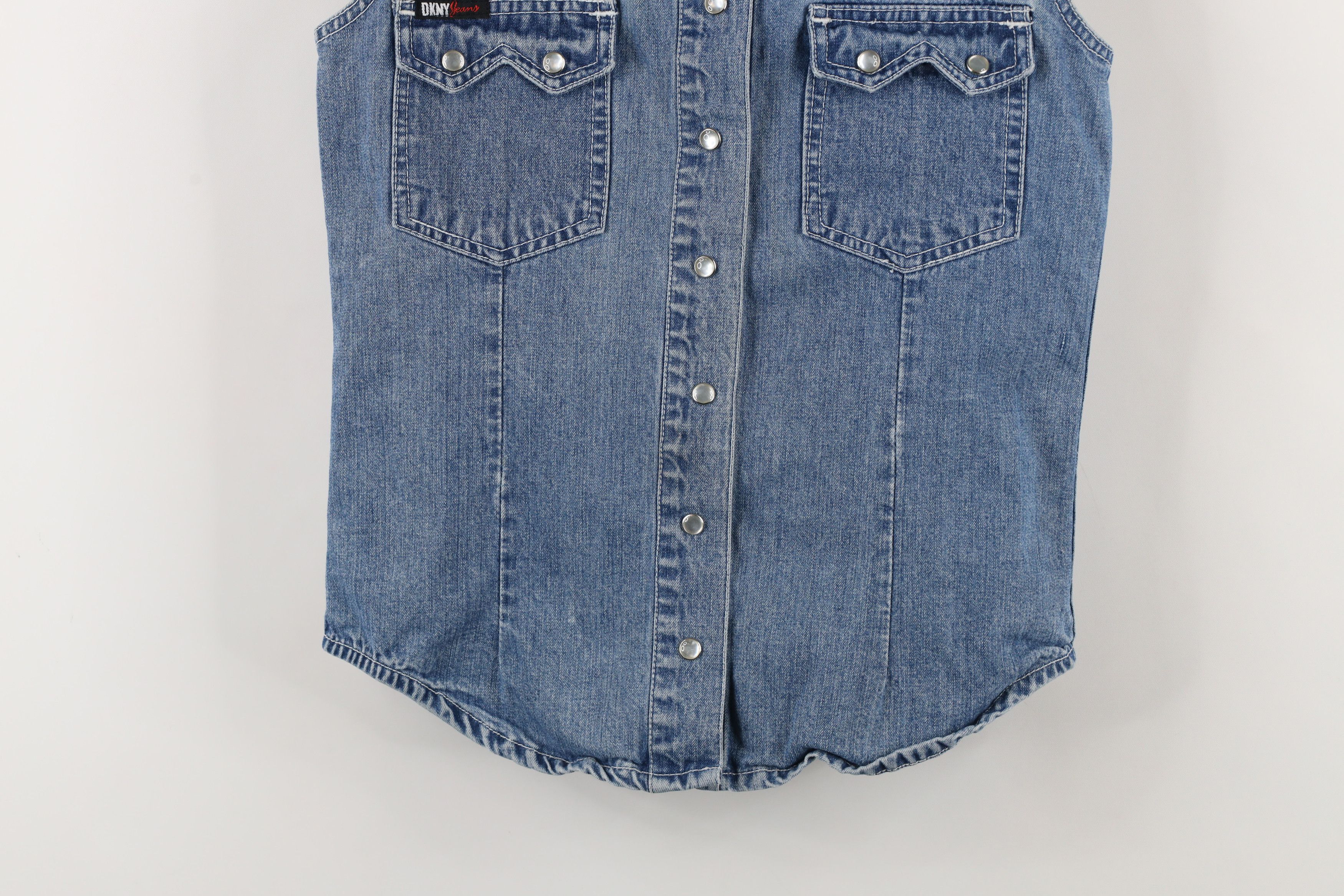 DKNY × Vintage Vintage 90s DKNY Western Denim Jean Sleeveless Button Shirt Size S / US 4 / IT 40 - 3 Thumbnail