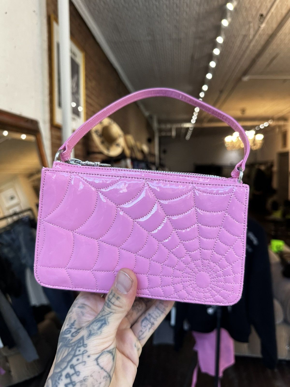 Chrome Hearts CHROME HEARTS PINK PATENT LEATHER NIGHT BAG SPIDER WEB Size ONE SIZE - 4 Thumbnail