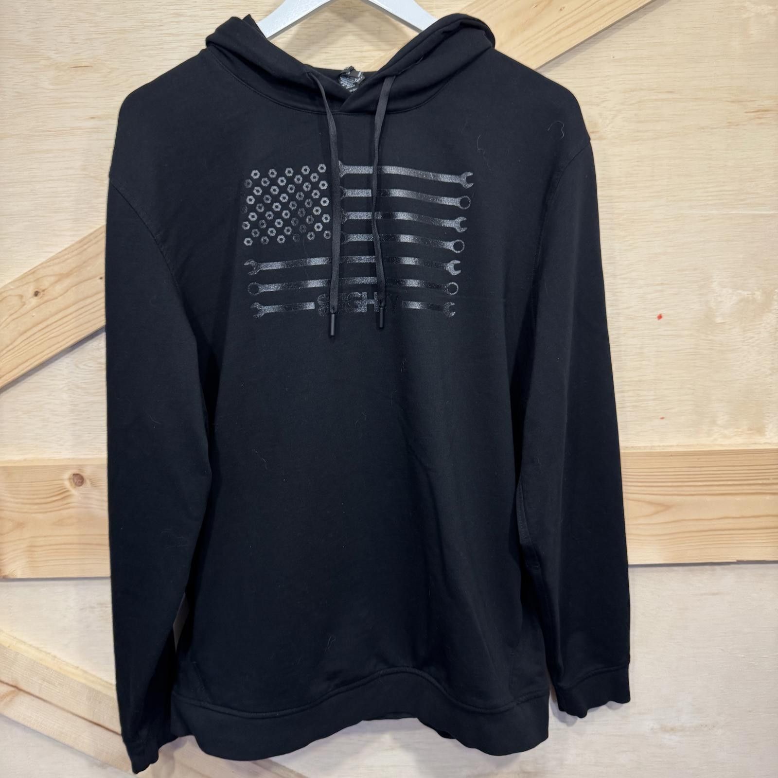 Designer Black Hoodie Men's Large Flag USA Patriotic Tools Mechanic Size US L / EU 52-54 / 3 - 1 Thumbnail