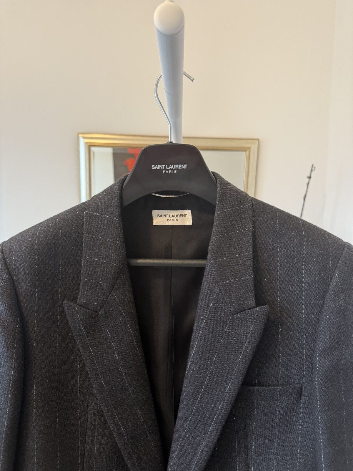 Saint Laurent Paris FW22 Saint Laurent Dark Grey Pinstriped Blazer Jacket Size 54R - 9 Thumbnail