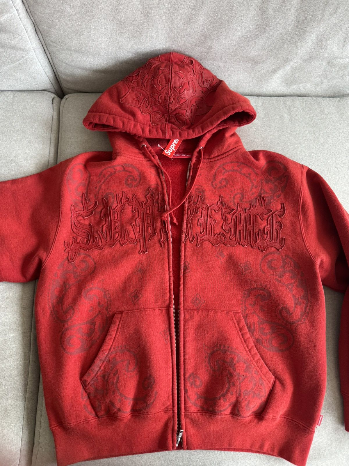 Supreme Supreme leather applique zip up hoodie | Grailed