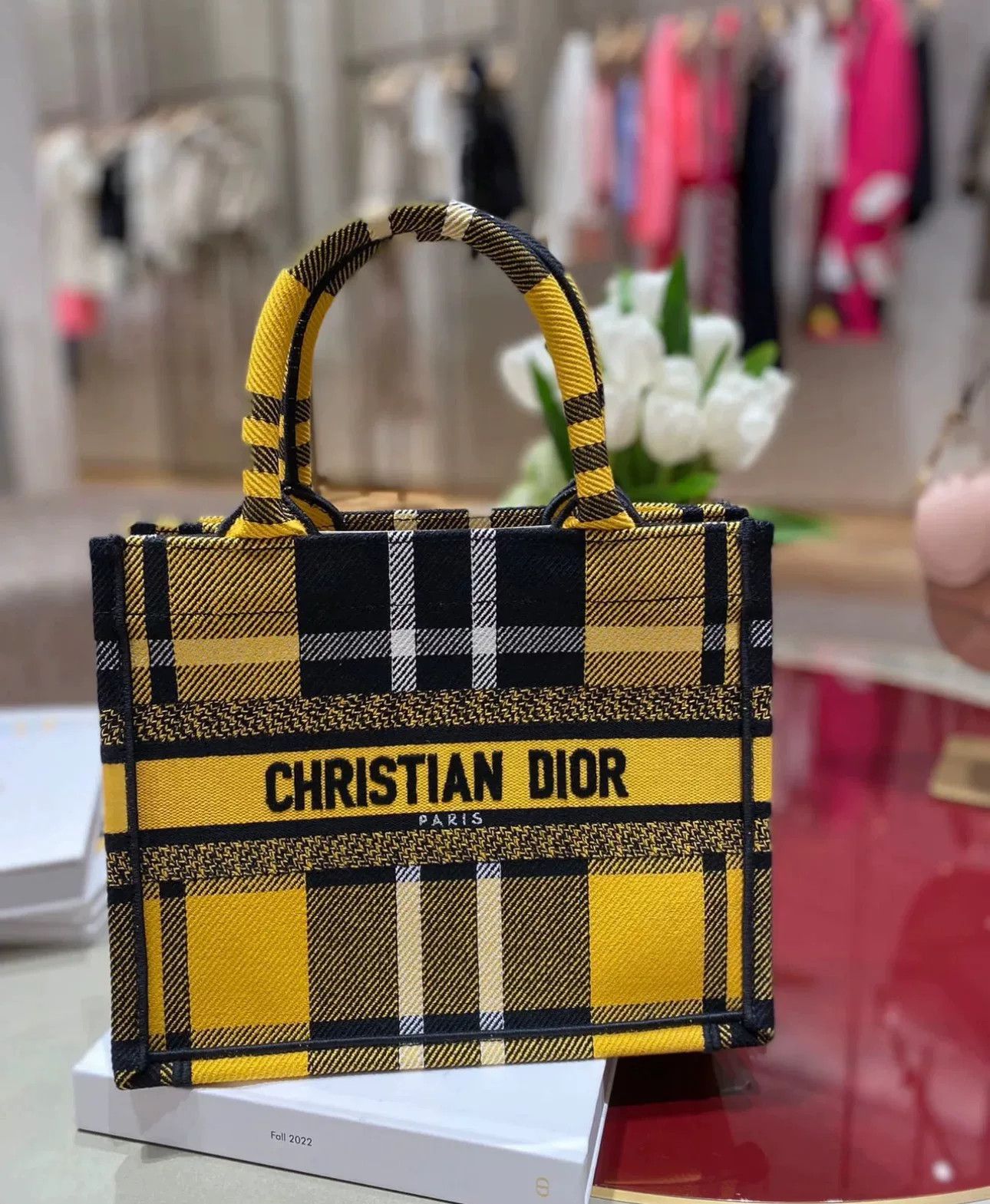 Dior Dior Yellow Plaid Small Tote Bag Size ONE SIZE - 1 Thumbnail