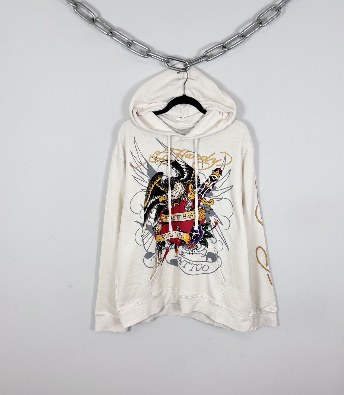 Ed Hardy Ed Hardy NWT Men’s Ivory True Love Tattoo Heart Hoodie Size US XL / EU 56 / 4 - 1 Thumbnail