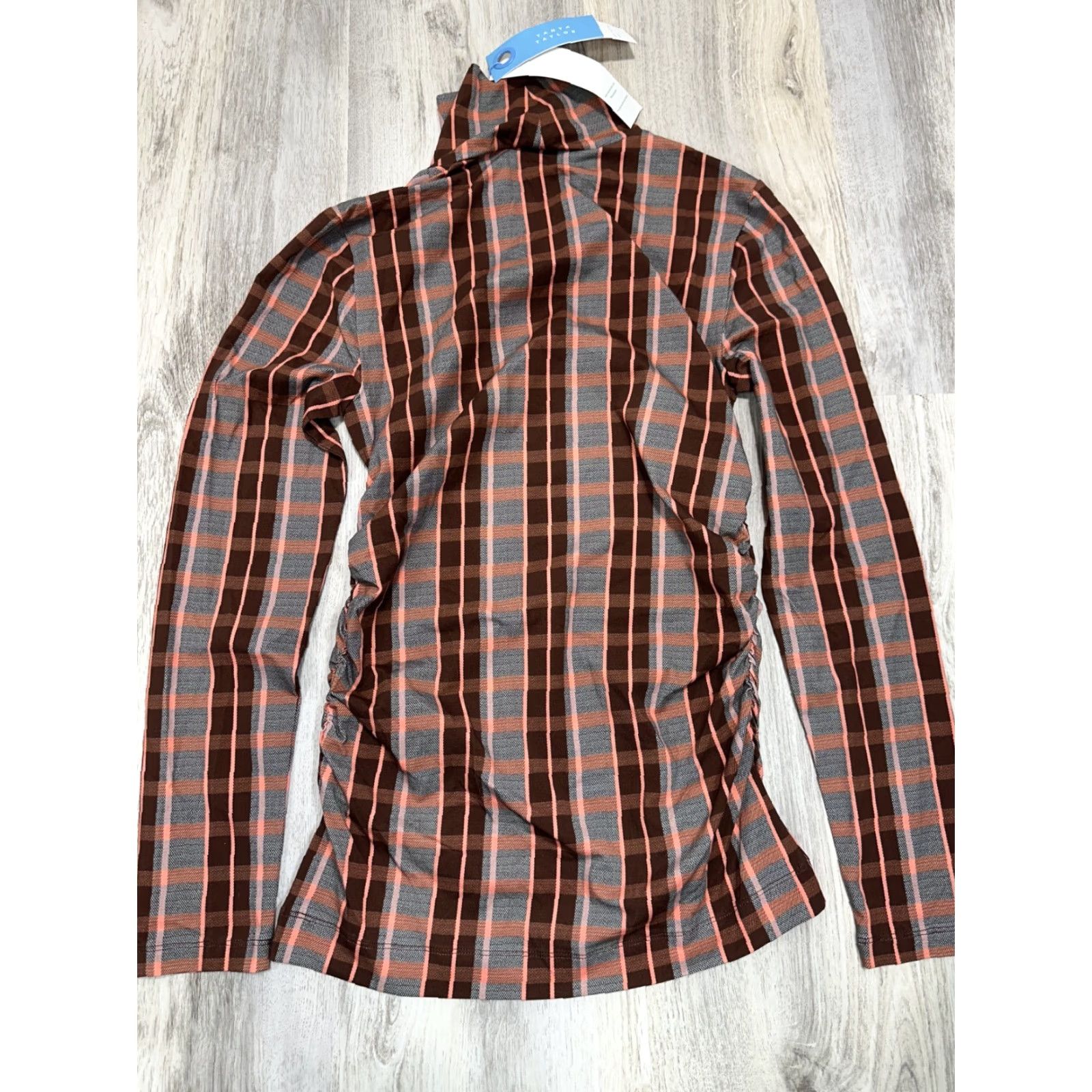 Tanya Taylor Tanya Taylor Selby Top Gray Burgundy Checkered Pullover Organic Cotton Sz S Pullover Womens Shirt Turtleneck Long Sleeve, 195 Size S / US 4 / IT 40 - 3 Thumbnail
