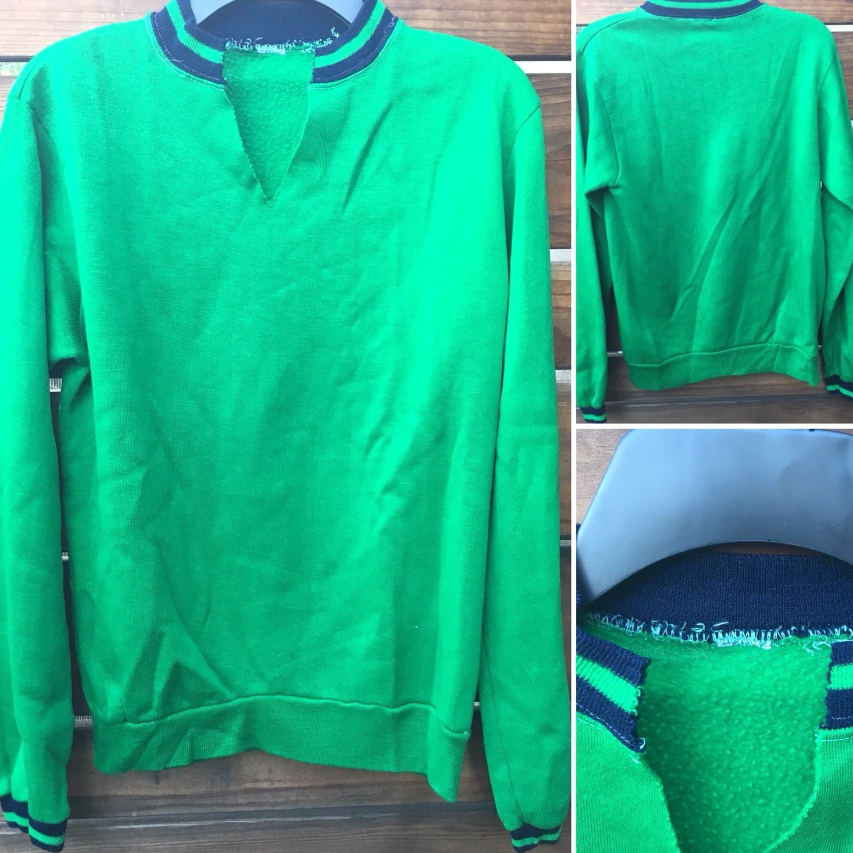 Vintage VINTAGE Sweatshirt Green With Navy Striped Neck & Sleeves Ends XS S Sweatshirt Men XS S Green Striped Vintage Mens Size US S / EU 44-46 / 1 - 5 Thumbnail