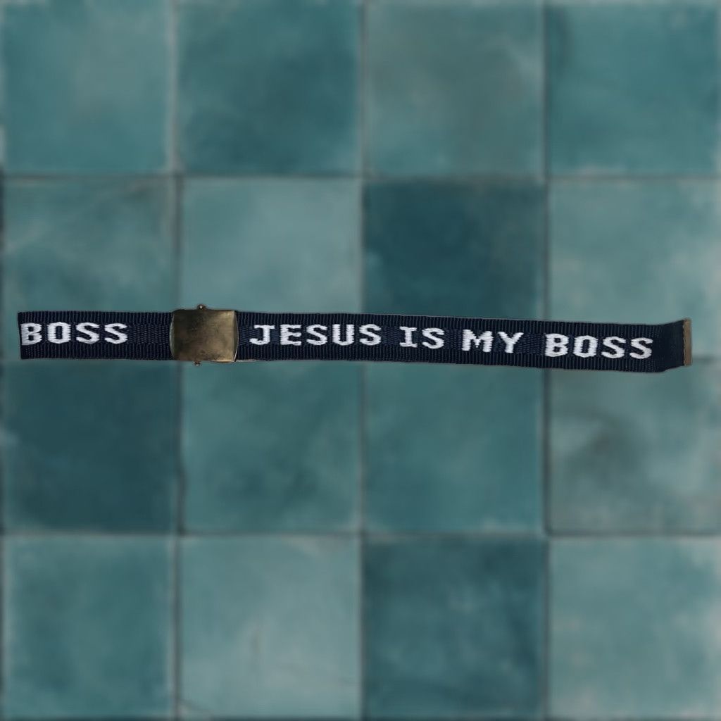 Vintage VINTAGE jesus is my boss belt Men's OSFM 48 Blue 50" deadstock NWOT 90s WWJD Size ONE SIZE - 1 Thumbnail