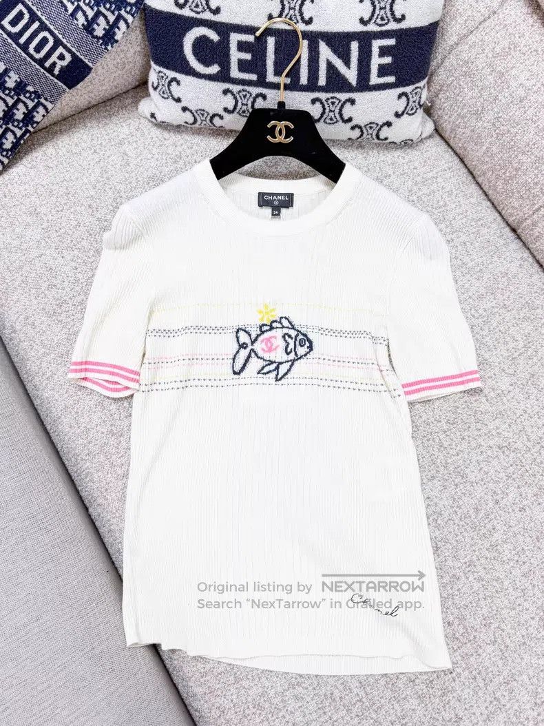 Chanel Chanel Small fish pattern short sleeve knit Size XXS / US 00 / IT 34 - 9 Thumbnail