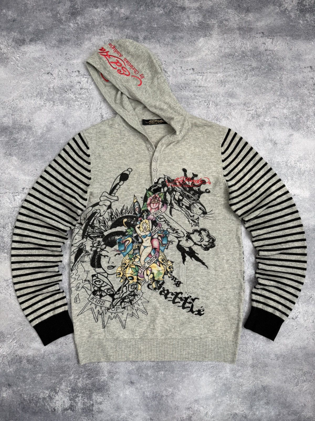 Ed Hardy Vintage Y2K Ed Hardy By Christian Audigier Big Logo Hoodie Size US L / EU 52-54 / 3 - 3 Thumbnail