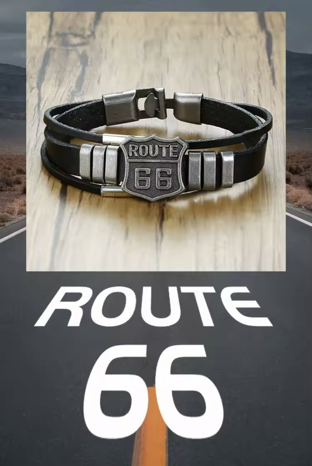 Designer Route 66 retro leather bracelet Size ONE SIZE - 1 Thumbnail