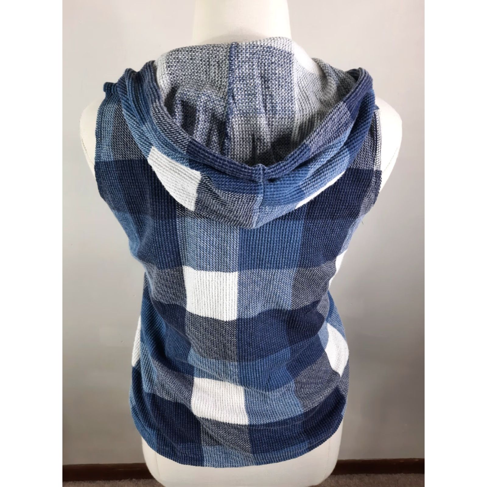 Vintage VINTAGE 90s Thermal Waffle Check Button Up SLEEVELESS HOODED SHIRT L USA S2S Womens Blue Grunge 90s Vest Size L / US 10 / IT 46 - 5 Thumbnail