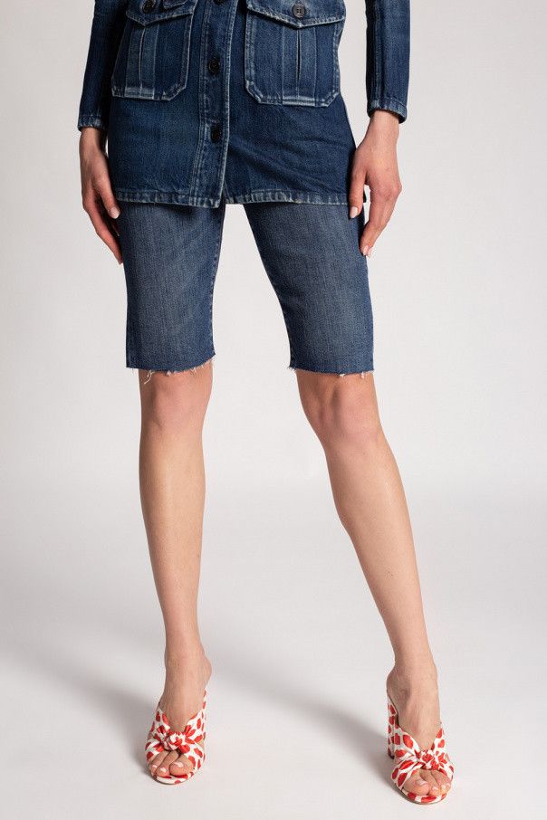 Saint Laurent Paris o1s1wg110924 Skinny-Fit Cycling Shorts in Denim in Blue Size 29" - 3 Thumbnail