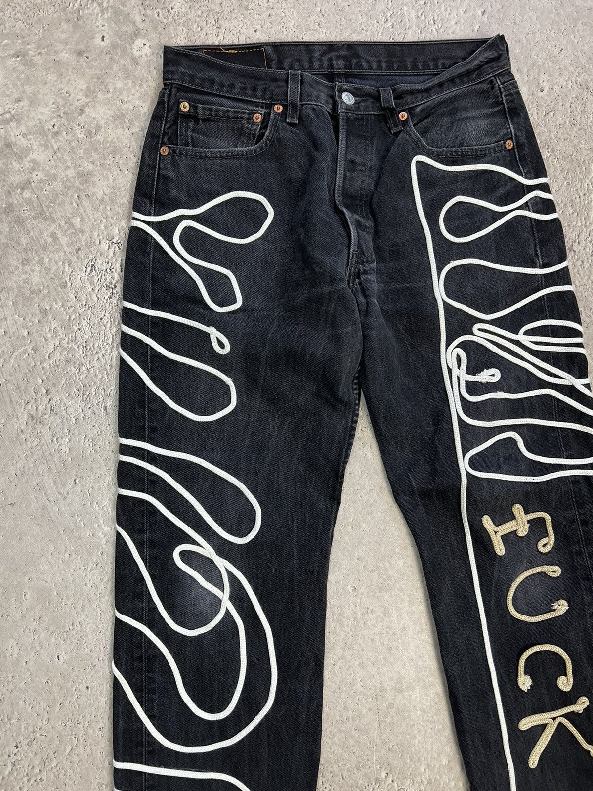 Levi's × Levi's Vintage Clothing Levis 501 Custom Skeleton Jeans Denim FUCK DISTRESSED PANTS Size US 32 / EU 48 - 5 Thumbnail