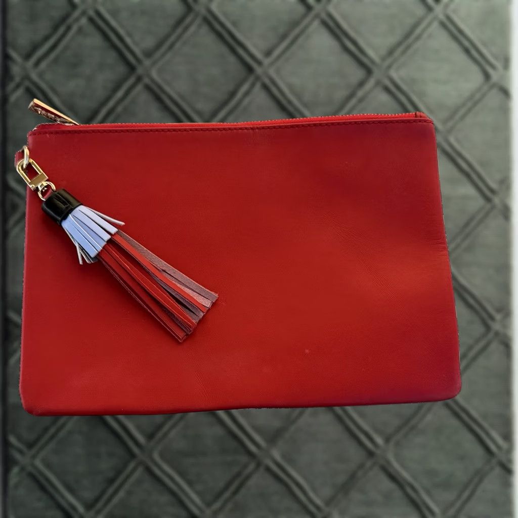 Saks Fifth Avenue Saks Fifth Avenue Red Leather Tassel Clutch Bag Pouch Clutch Women Tassel Red Leather Saks Fifth Avenue Size ONE SIZE - 1 Thumbnail