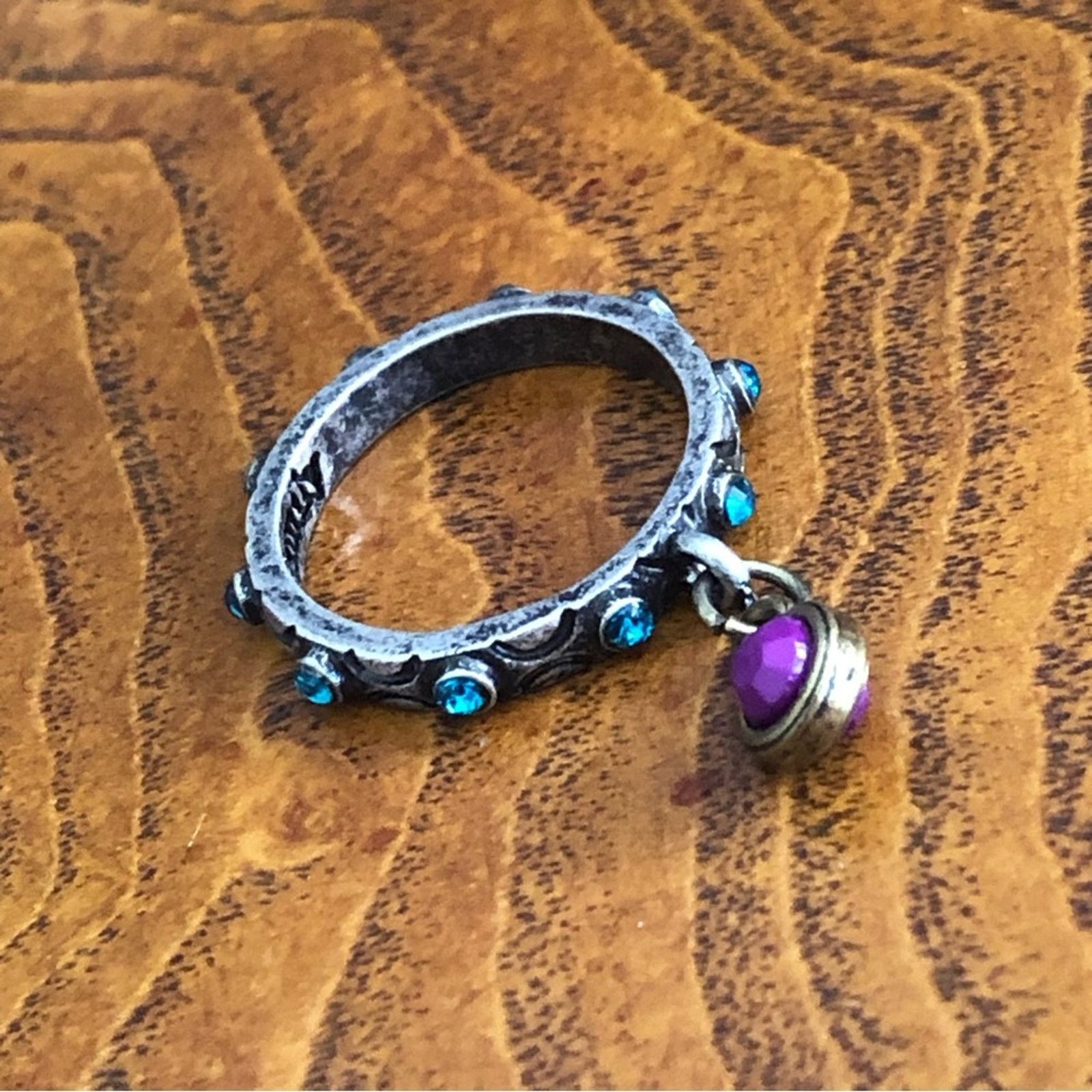 Jewelry Imperial Family Antique Silver Aqua Stone Dangle Ring in Blue, Women's