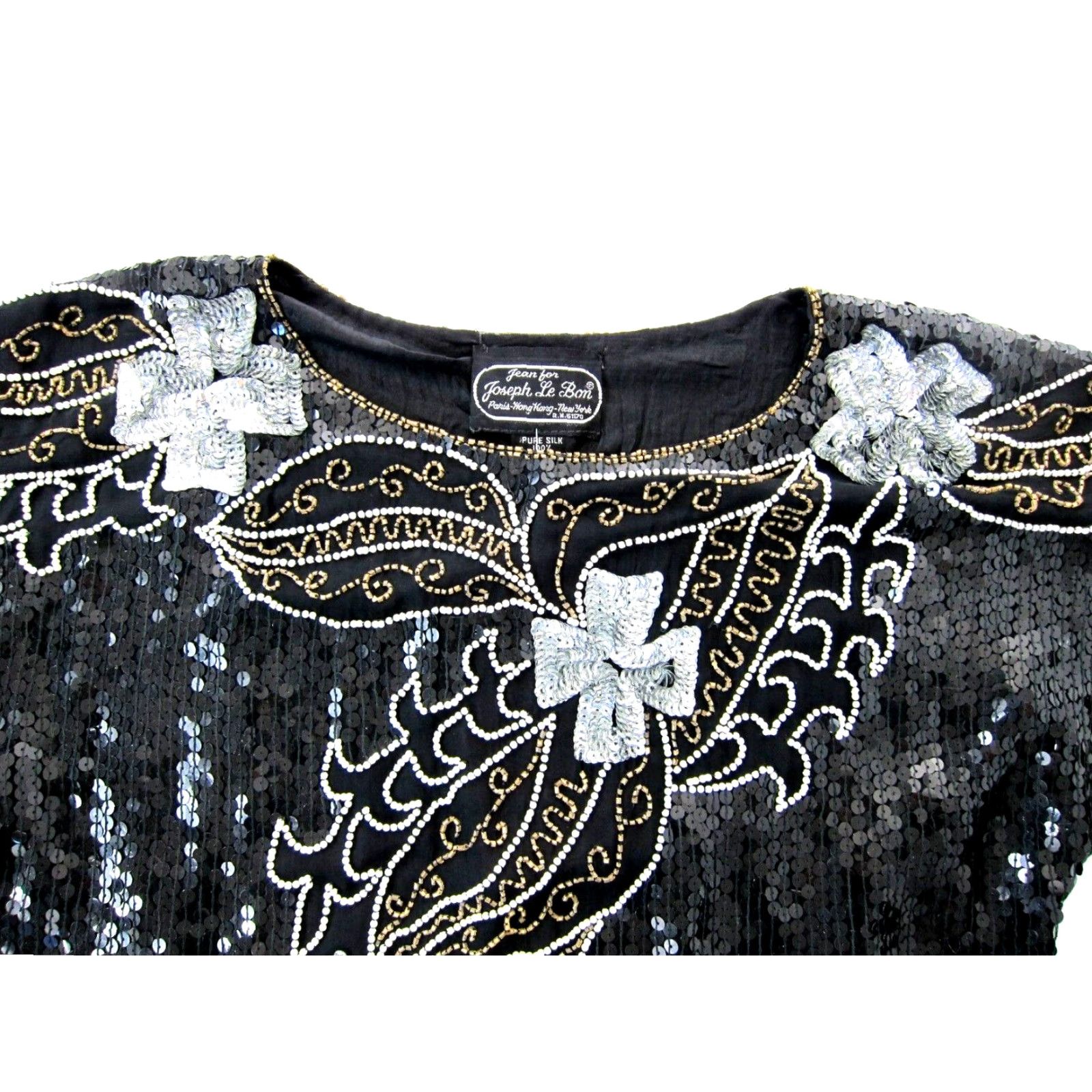 Joseph VINTAGE Joseph Le Bon Blouse Tunic Cross Silk 100% Black Silver Gold Beaded M Women Size M / US 6-8 / IT 42-44 - 5 Thumbnail
