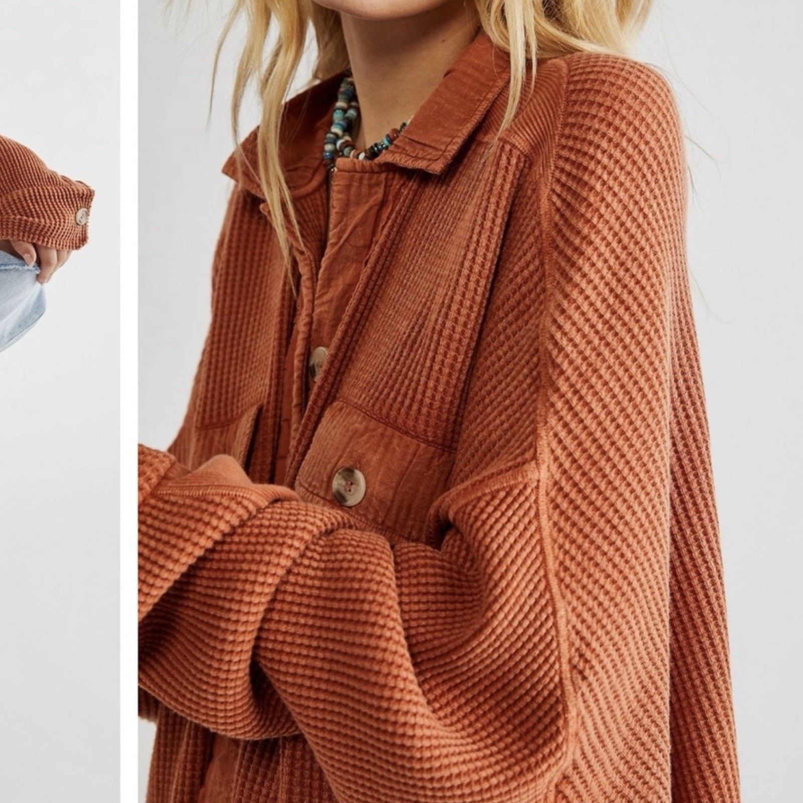 Free People Free People One Scout Waffle Knit Button‑Down Shirt Medium Size M / US 6-8 / IT 42-44 - 4 Thumbnail
