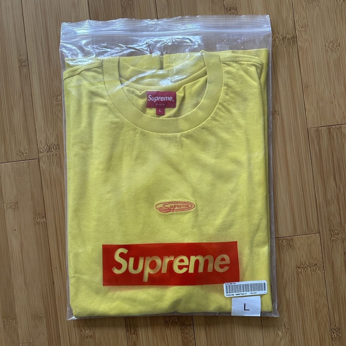 Supreme Oval Top SS Yellow Tshirt Tee Large FW20 Sticker Bag