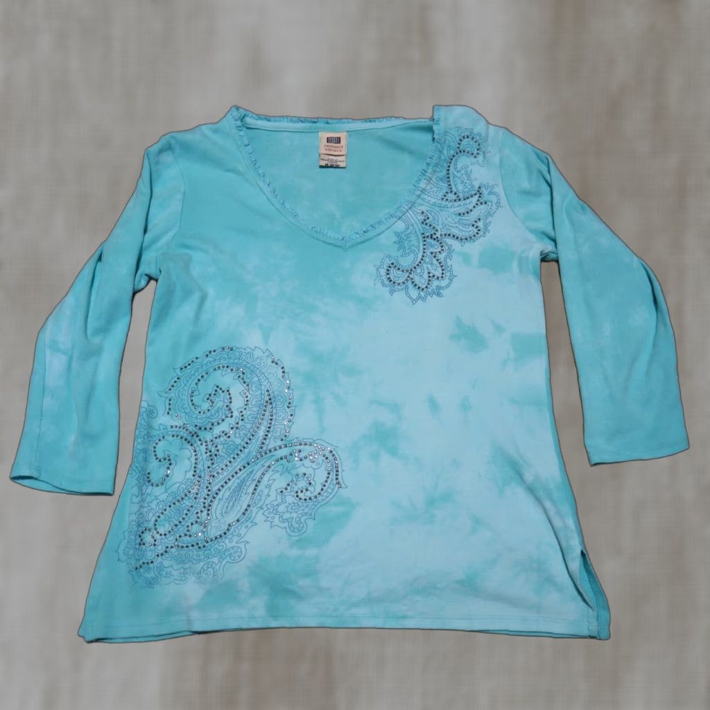 Faded Glory Fadded Glory T-shirt Light Blue V-Neck Bling Sparkle Women's Size M Medium Size M / US 6-8 / IT 42-44 - 1 Thumbnail