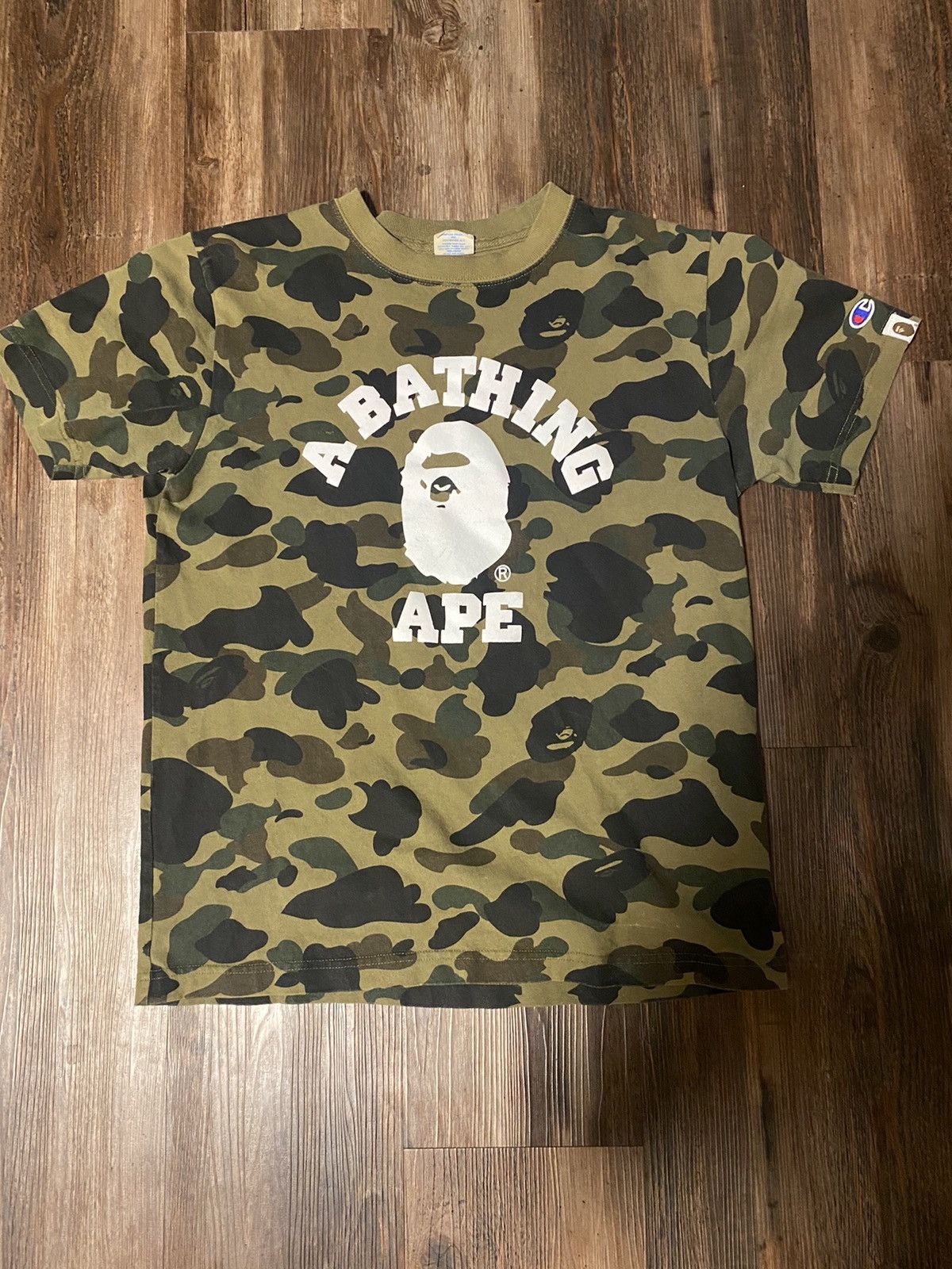 1st Camo Brown Bape T Shirt Champion Camo Tee Bape Champion Tee Bape X  Champion College, image size:1200x1600