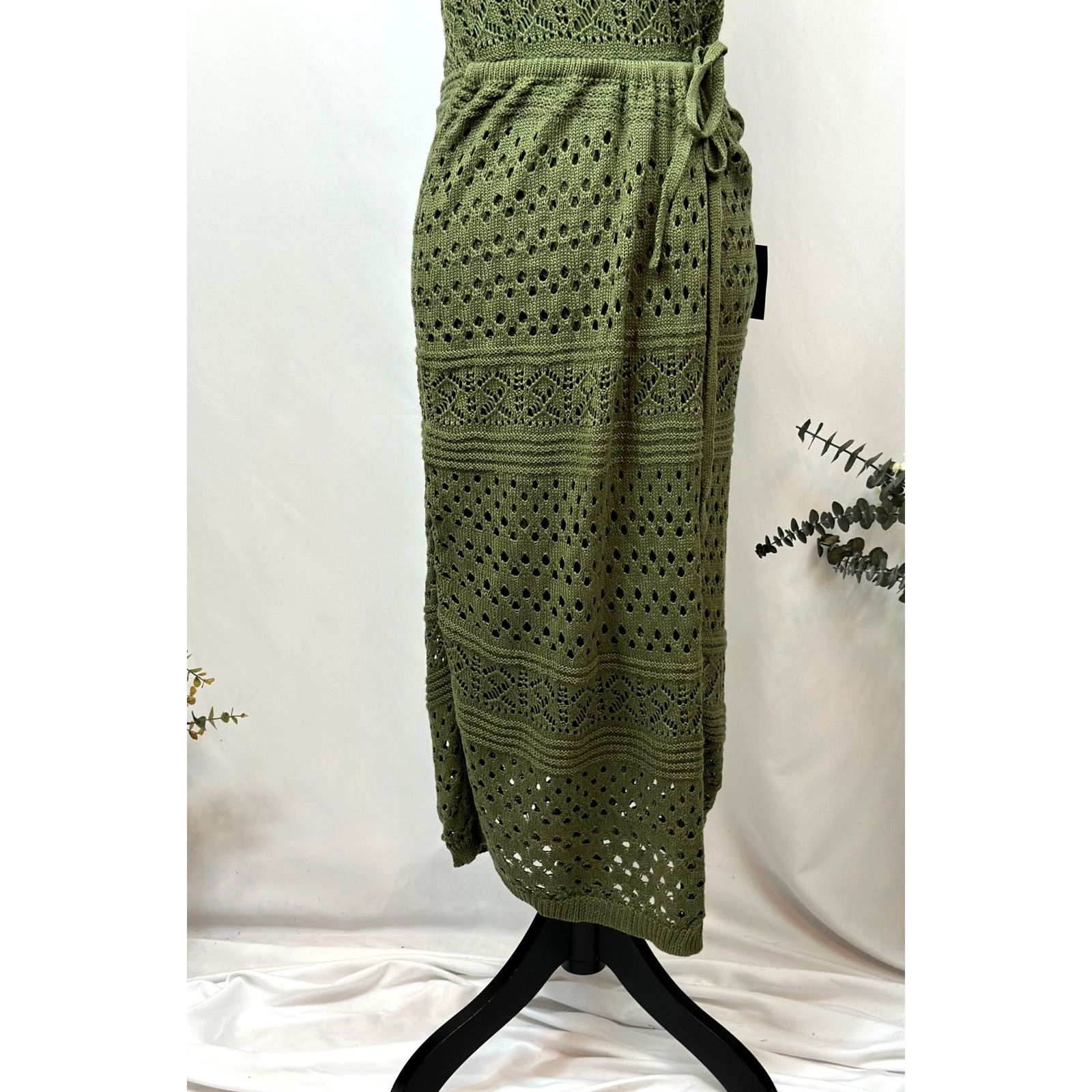 Other Lulu's Blissful Strolls Crochet Wrap Halter Midi Olive L Size L / US 10 / IT 46 - 13 Thumbnail
