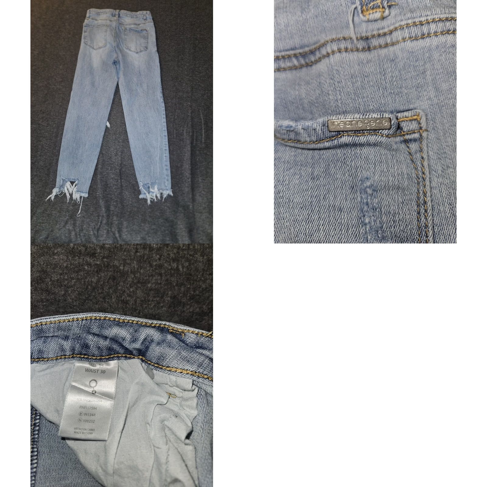 Denime Insane Gene Skinny Crop Jeans Juniors 13 Mid Rise Blue Denim Stretch Distressed Logo 5-Pocket Womens Size 34" / US 12 / IT 48 - 8 Thumbnail
