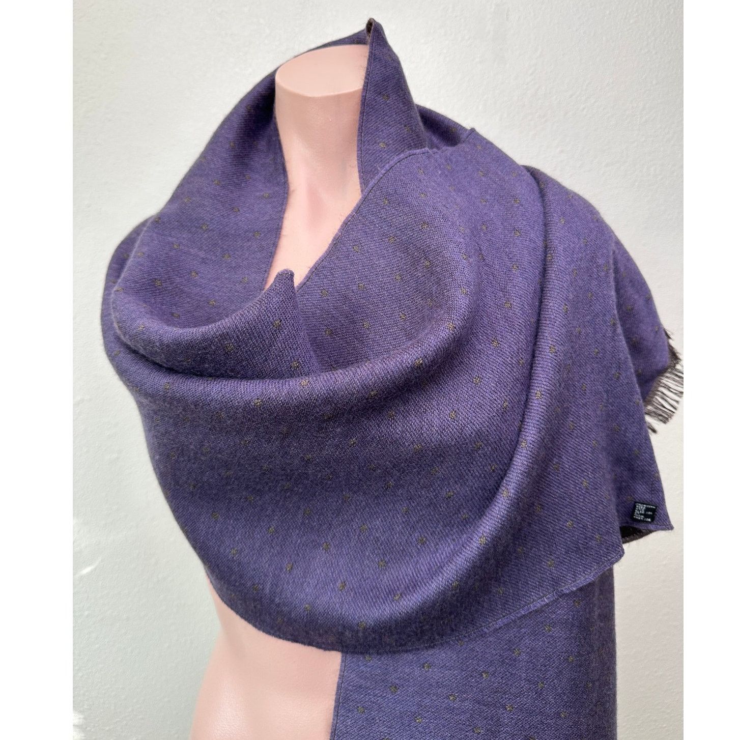 Other Italian Scarf Purple Brown Polka Dot Wool Silk ~70” Size ONE SIZE - 2 Thumbnail