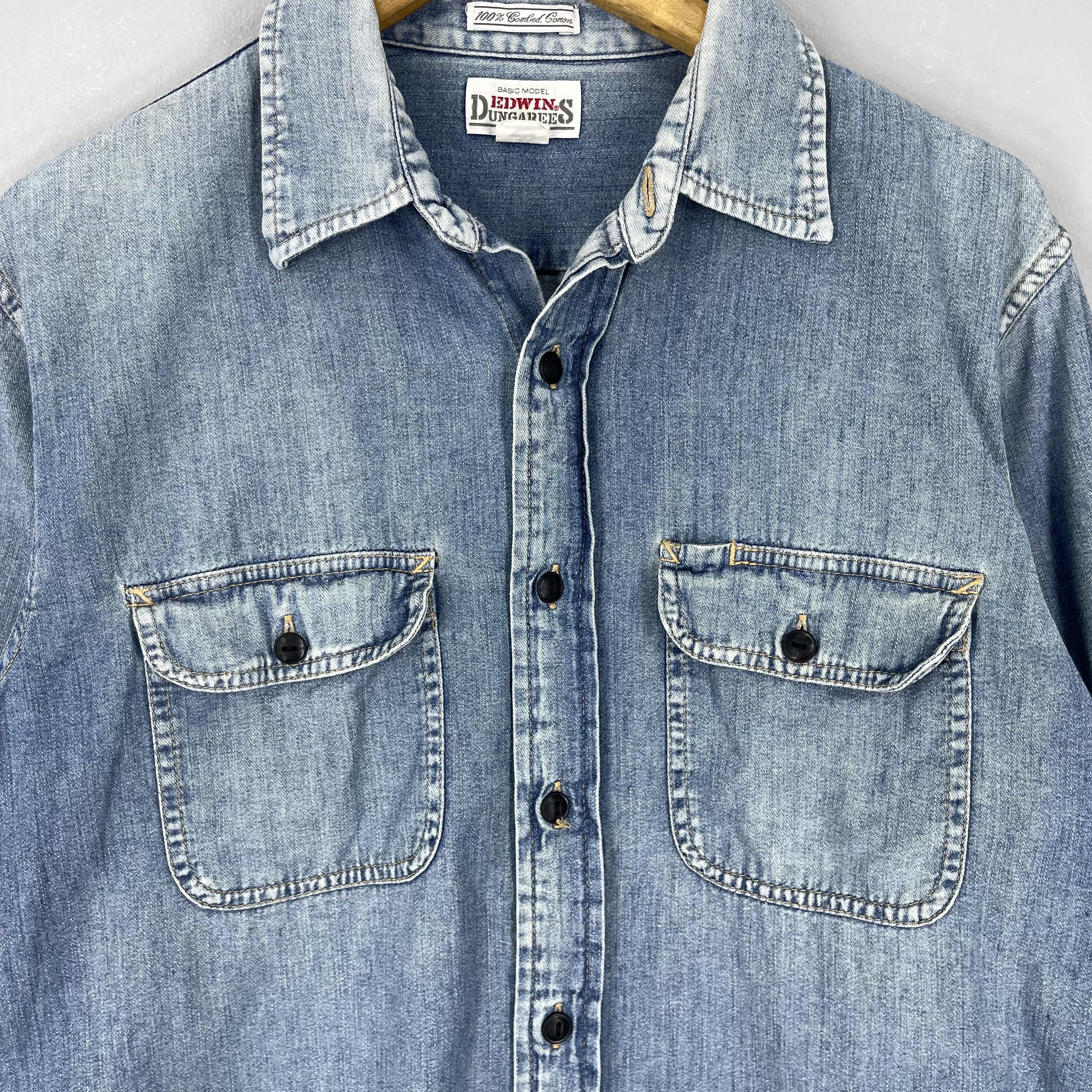 Edwin Vintage EDWIN Dungarees Workers Denim Shirt Button Up Size US L / EU 52-54 / 3 - 2 Thumbnail