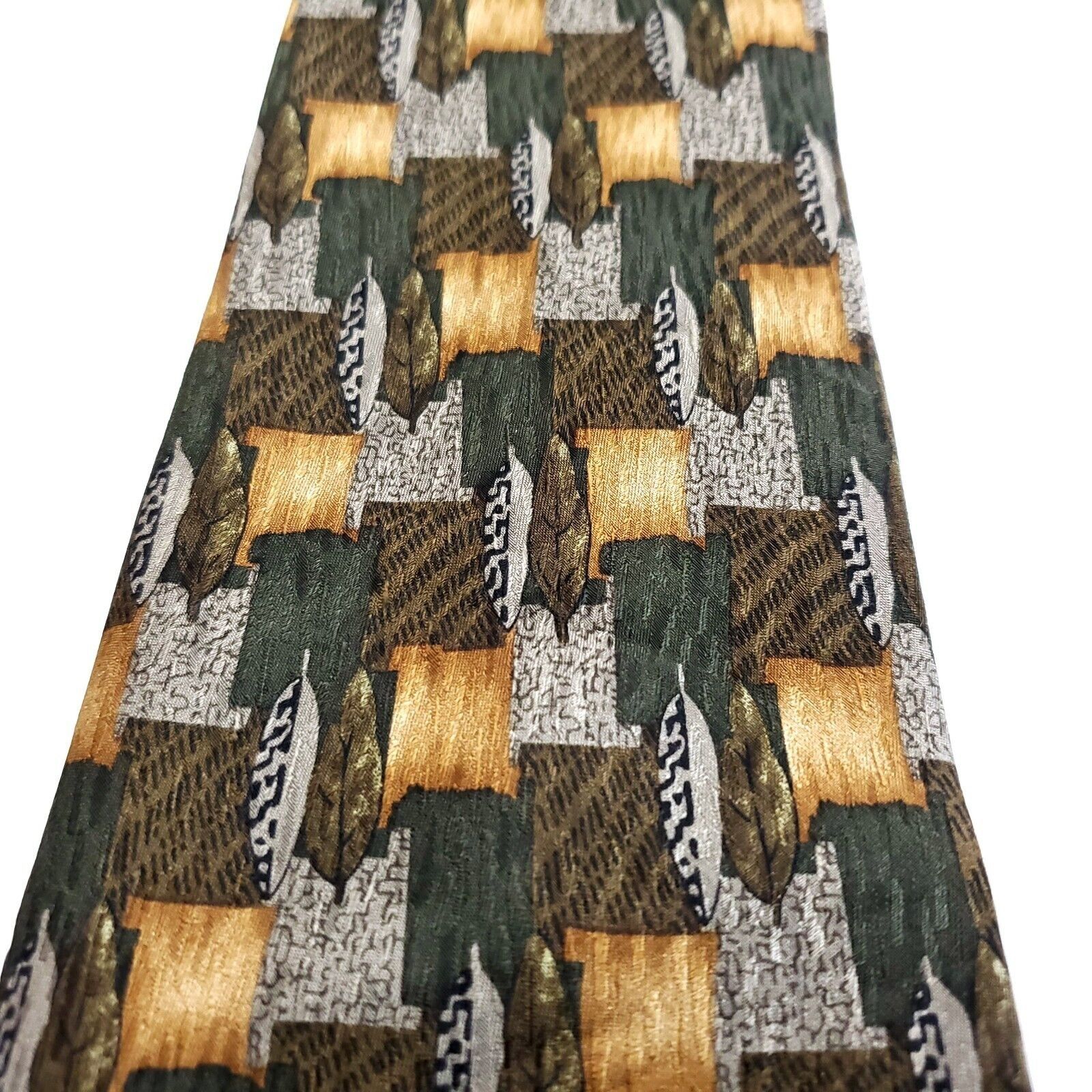 Vintage Cocktail Collections Green Tan Abstract Print Wide Silk Tie Size ONE SIZE - 2 Thumbnail