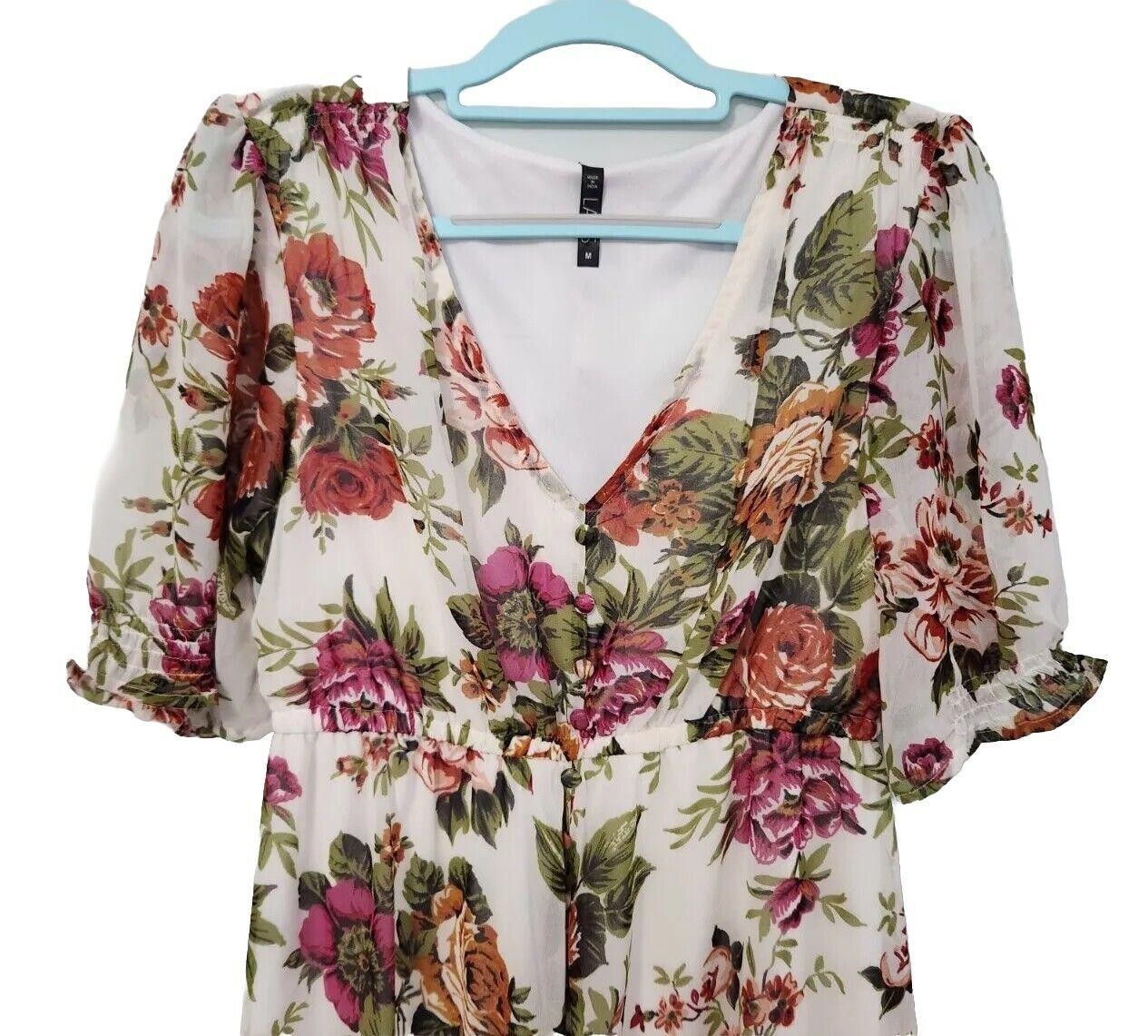 TED LAPIDUS Lapis Dress Size Medium V Neck White Long Floral Anthro Size M / US 6-8 / IT 42-44 - 2 Thumbnail
