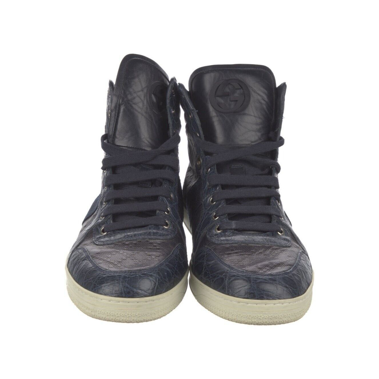 Gucci GUCCI Web Sneakers Diamante Blue Leather Crocodile Trim 10 G Size US 11 / EU 44 - 1 Thumbnail
