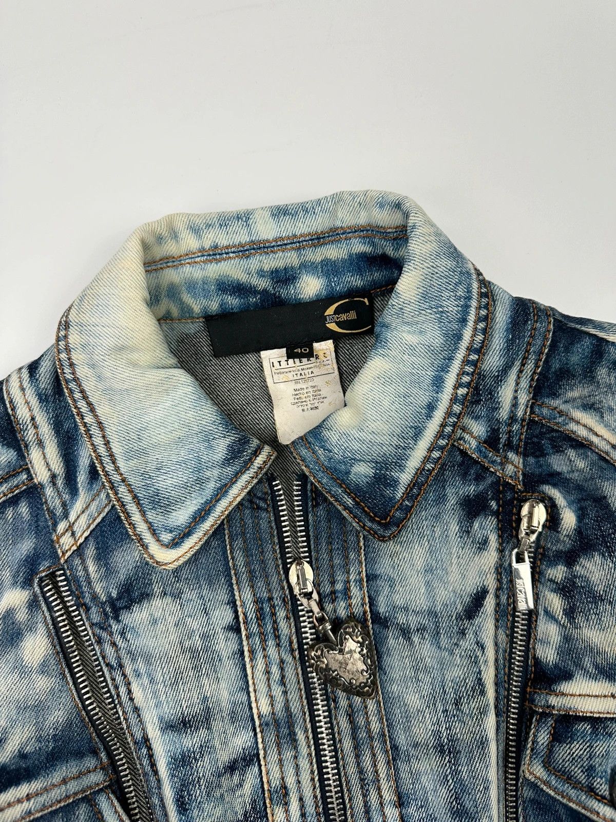 Just Cavalli Just Cavalli 00’s Sky Blue Print Multi Zip Denim Jacket Size S / US 4 / IT 40 - 10 Thumbnail