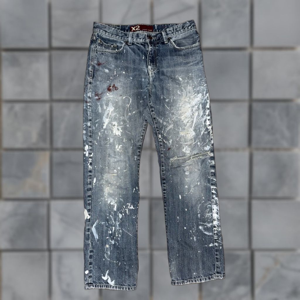 Denime VINTAGE X2 Quality Denim M11 Low Rise Straight Leg Jeans Mens 33 32 Blue Distressed Denim Workwear Size US 33 - 1 Thumbnail