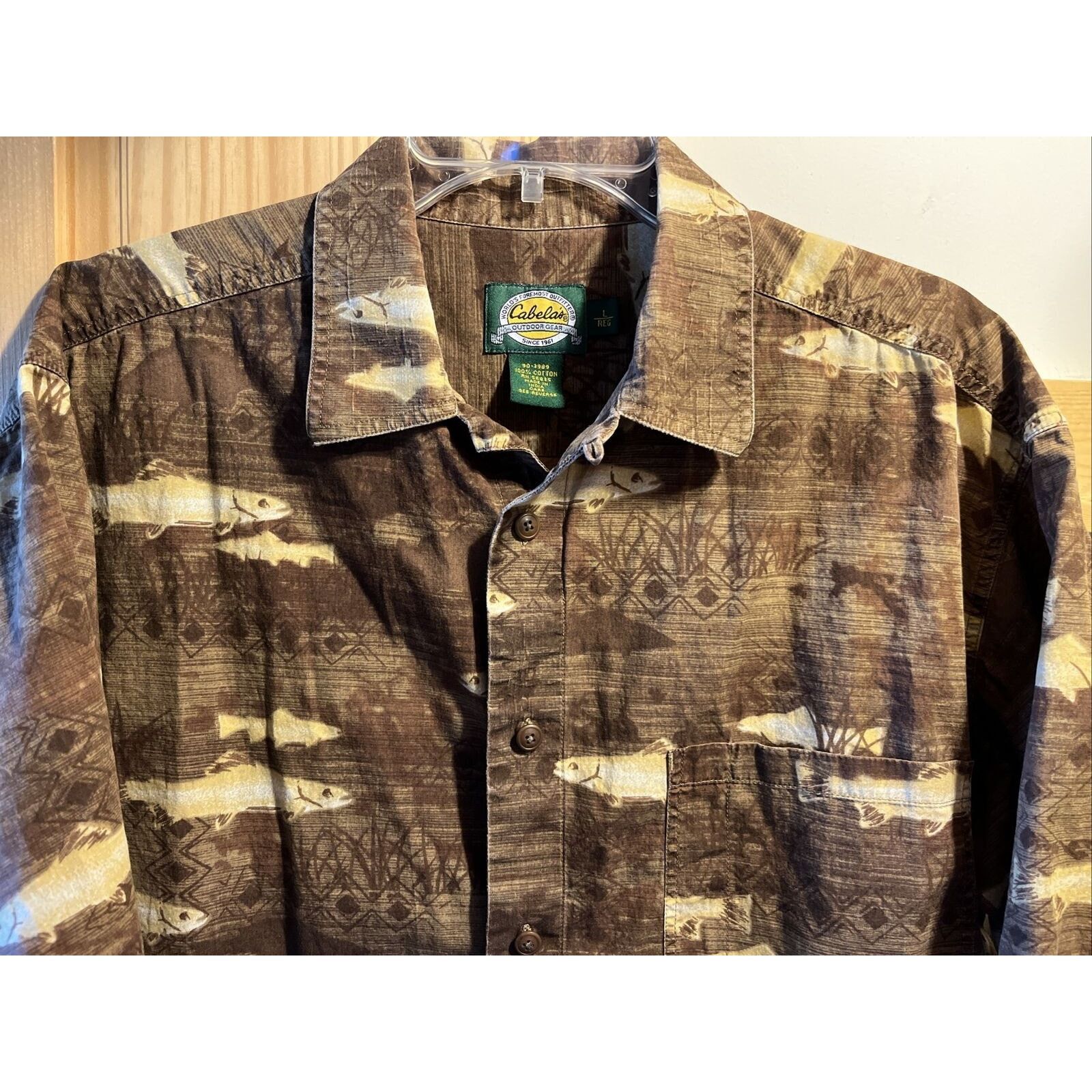 Cabelas Cabelas Shirt Mens L Button Brown Fish All Over Print Cotton Size US L / EU 52-54 / 3 - 4 Thumbnail