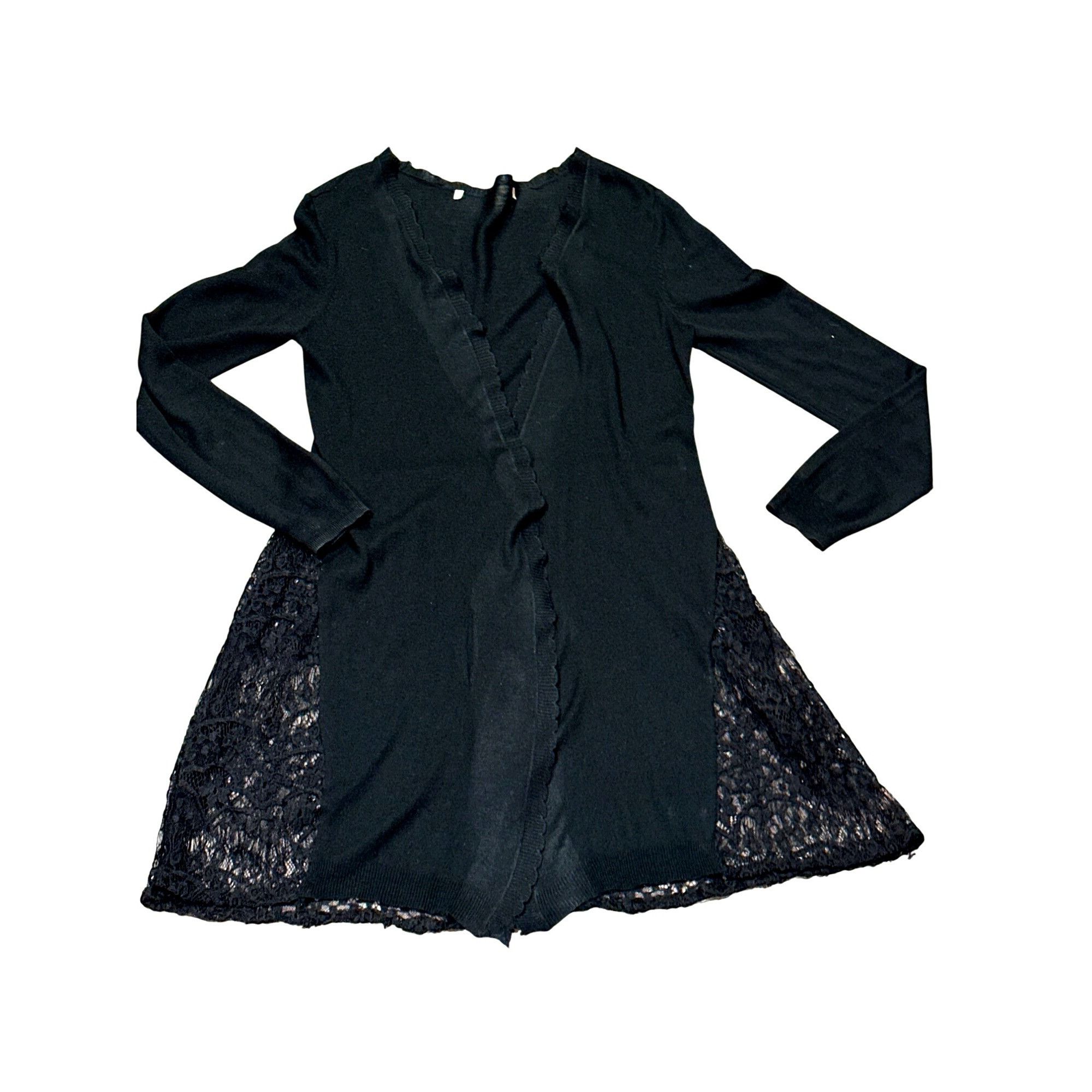 Other CCC Black Lace Trimmed Long Cardigan Sweater With Scalloped Size M / US 6-8 / IT 42-44 - 5 Thumbnail