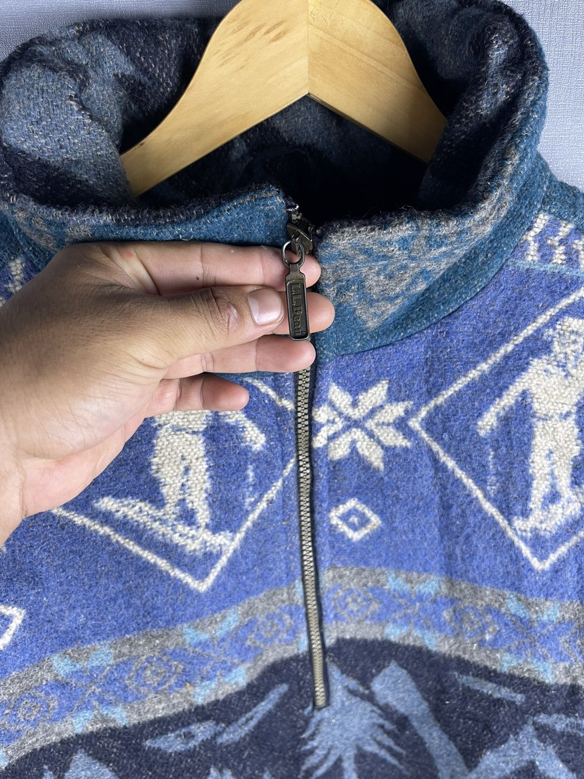 L.L. Bean × Vintage Vintage L.L Bean Portugal Full Printed Ski Motif Half Zipper Size US L / EU 52-54 / 3 - 10 Thumbnail