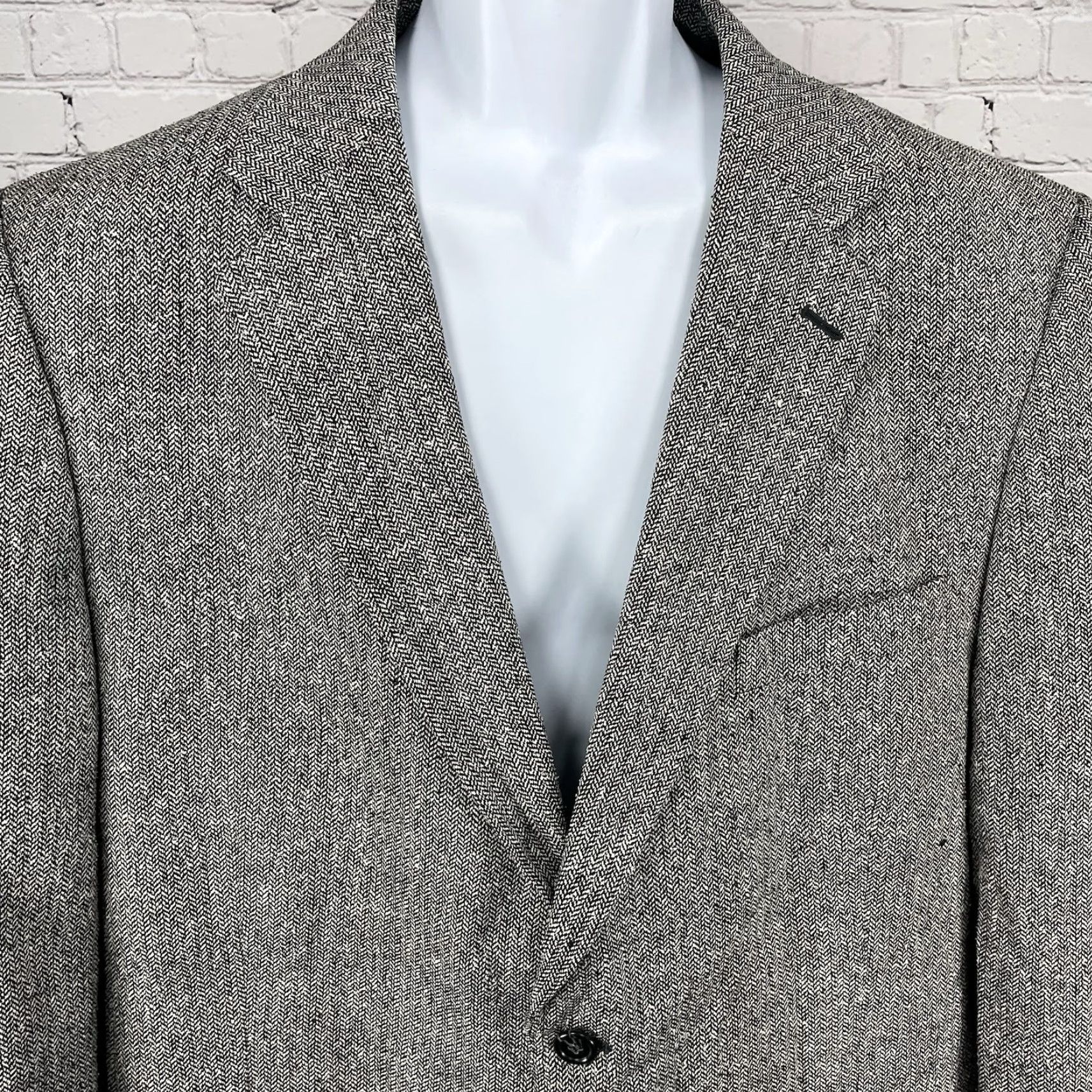 Vintage BERT PULITZER Blazer Sports Coat 2 Button Grey Silk Tweed Herringbone Regular 48 Men Size 48R - 6 Thumbnail