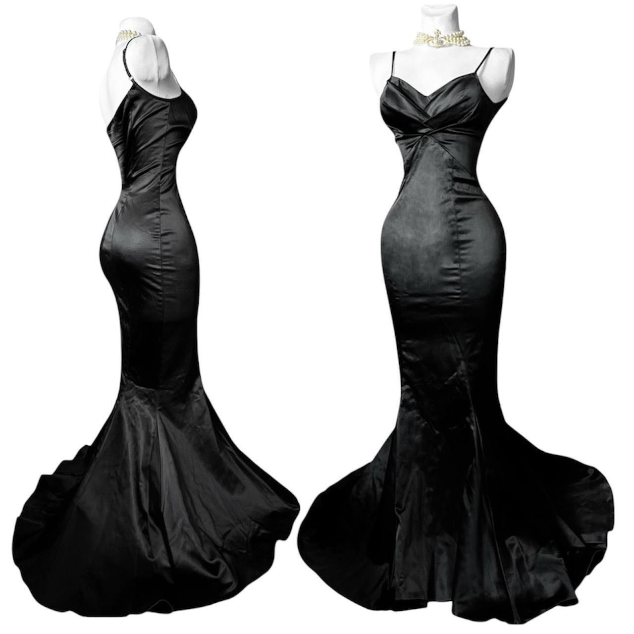 Vintage Iconic black satin draped dress Size S / US 4 / IT 40 - 2 Thumbnail