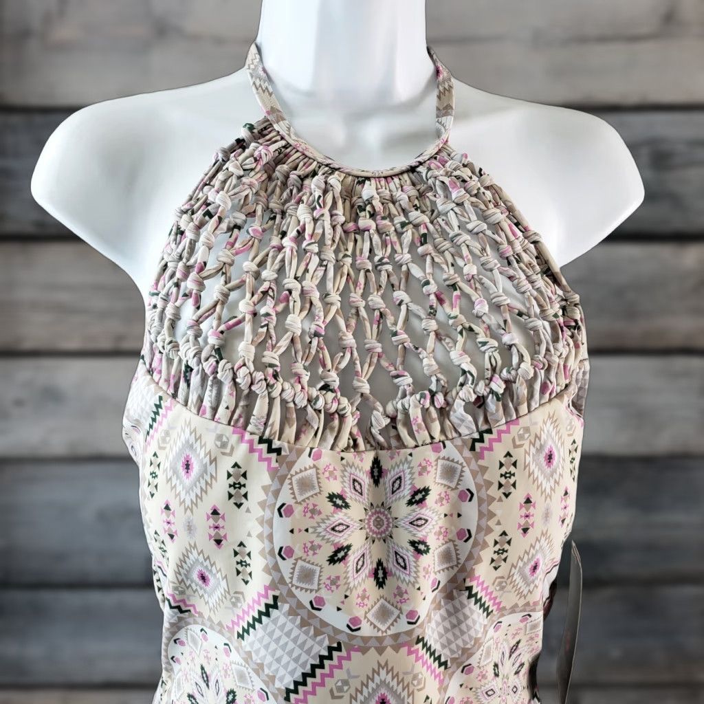 Vintage Marilyn Monroe Womens One Piece Swimsuit Sz Large Pink Tan Aztec Medallions Size ONE SIZE - 1 Thumbnail
