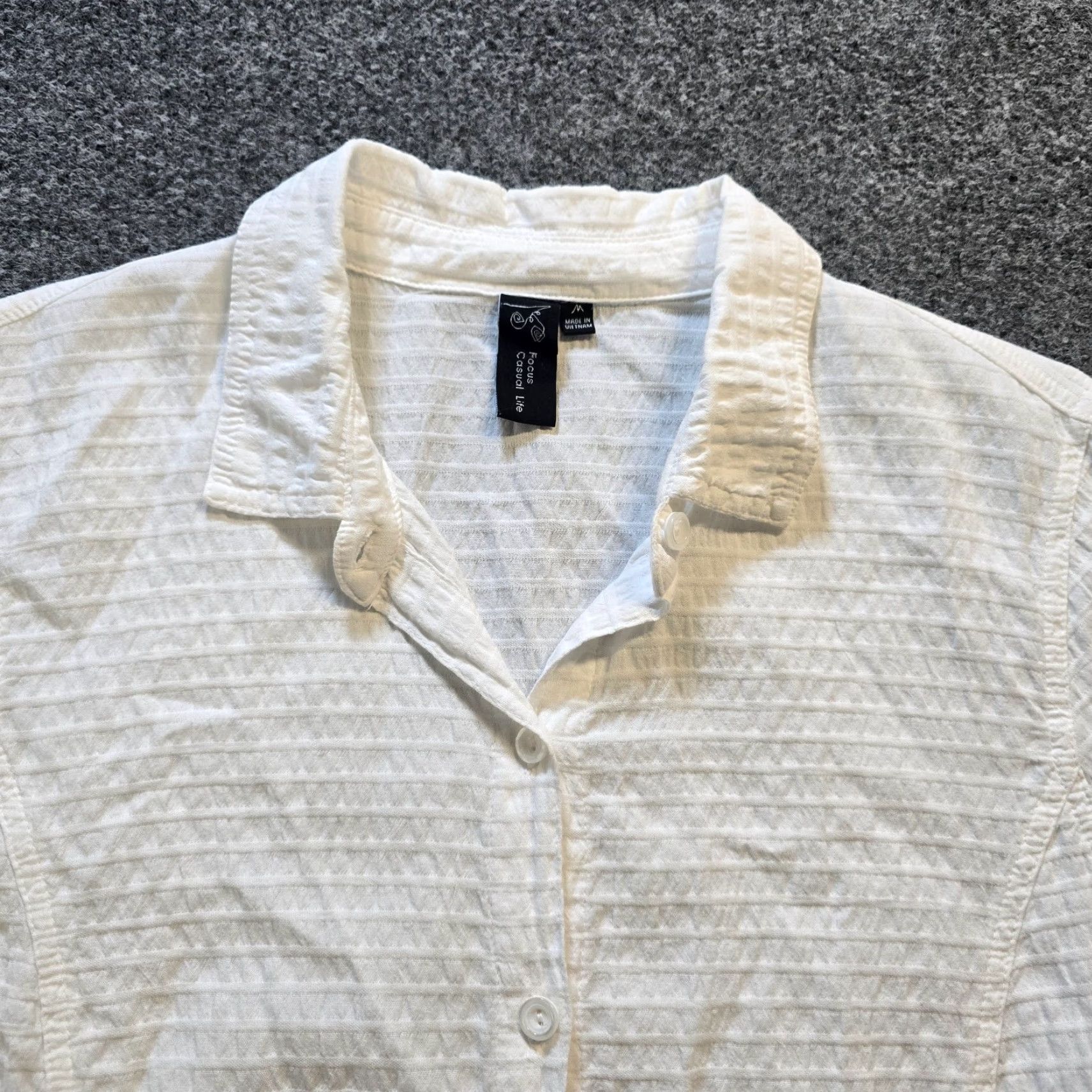 Alife Focus Shirt Womens M White Ribbed Button Long Sleeve Blouse 3/4 Sleeve Casual Office Everyday Womens Size M / US 6-8 / IT 42-44 - 2 Thumbnail
