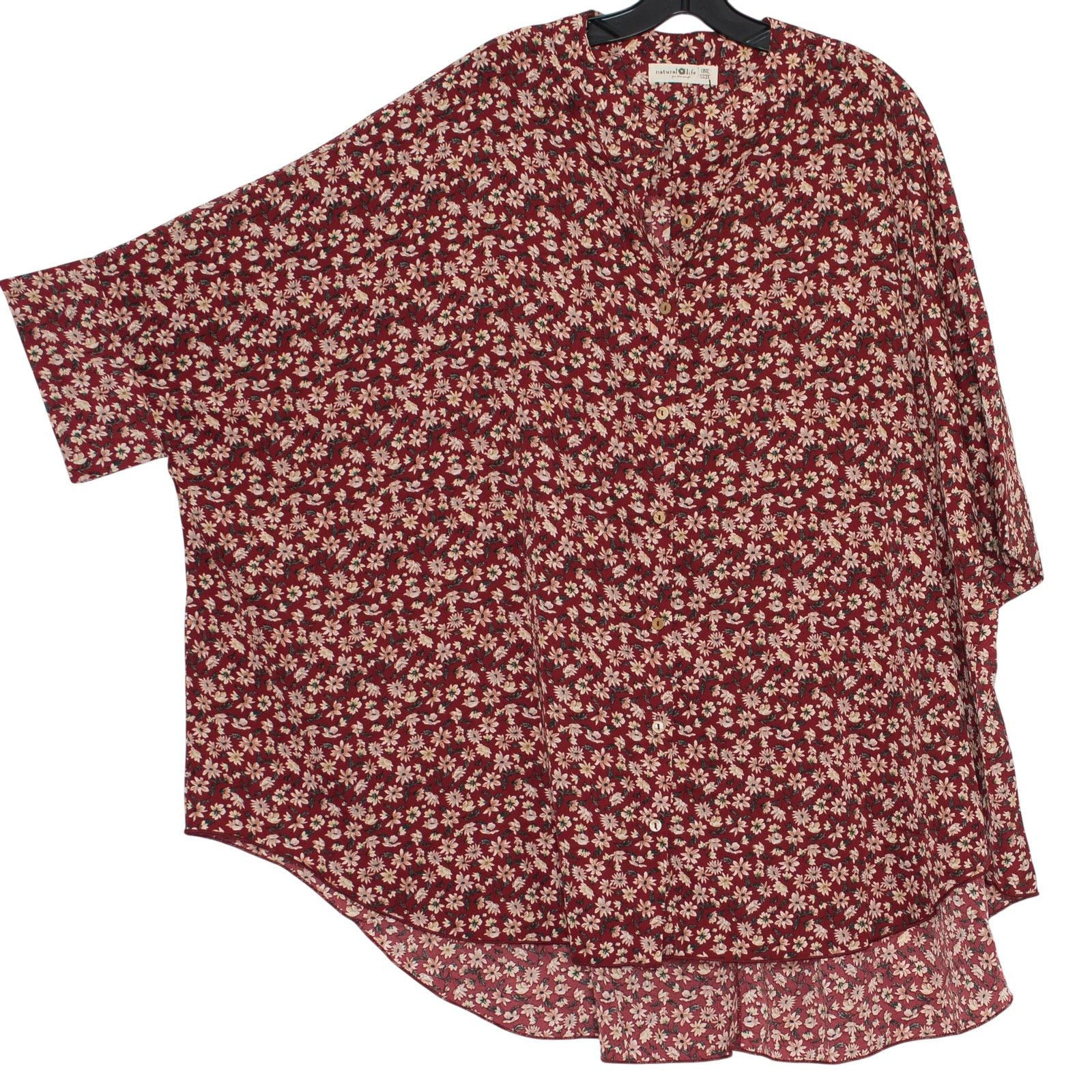 Other NWT Natural Life Tunic Top Oversized Button Up Red Floral OS Size ONE SIZE - 1 Thumbnail