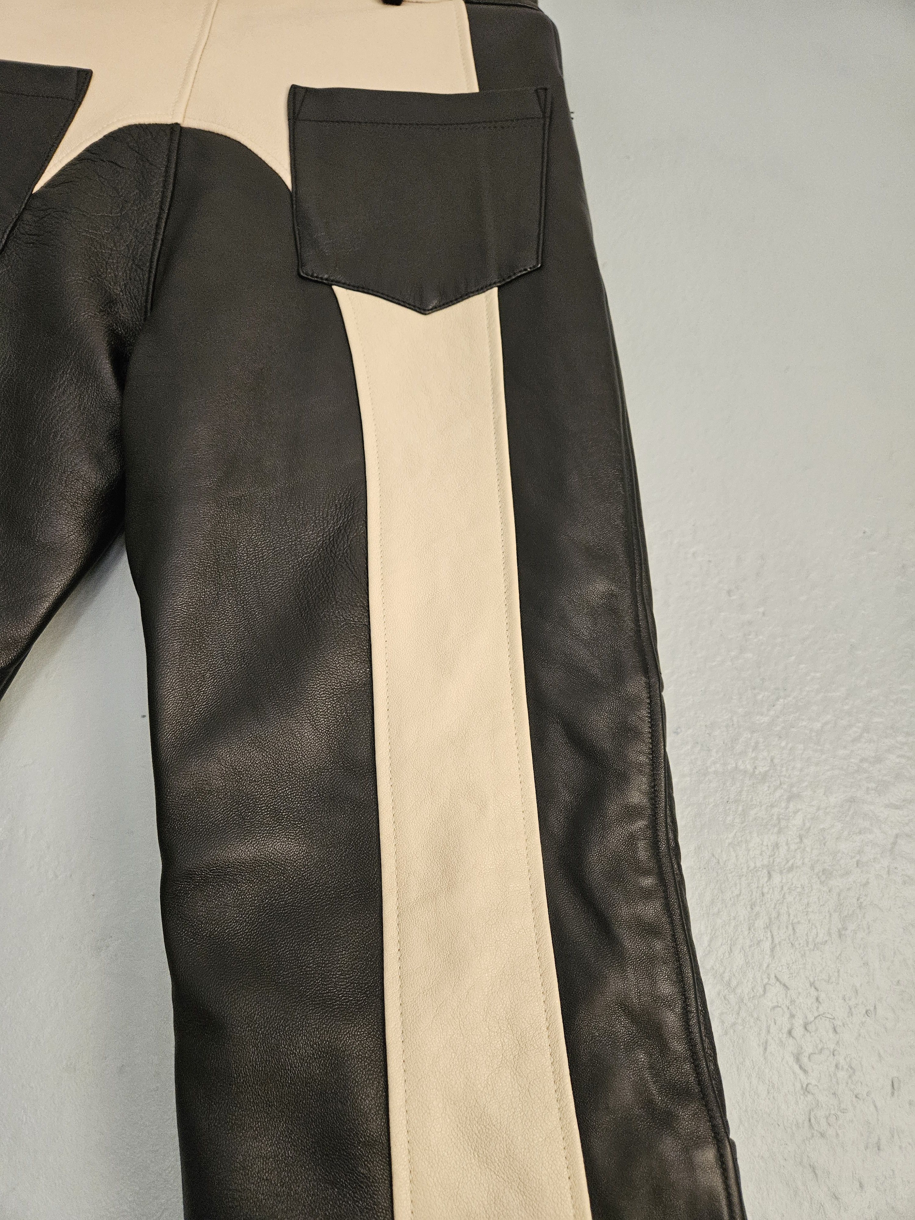 Satoshi Nakamoto Black Leather Moto Track Pants Size US 32 / EU 48 - 17 Thumbnail
