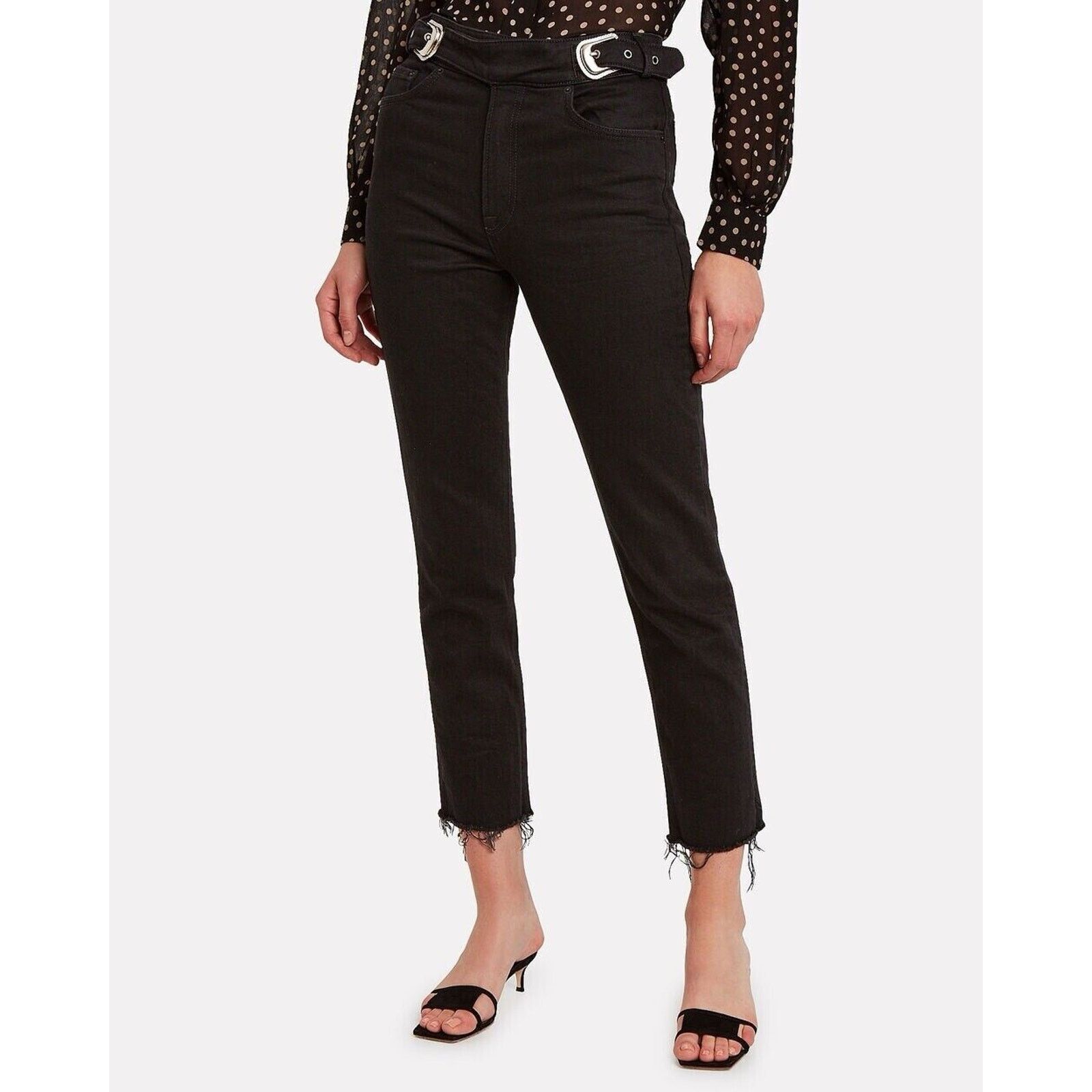 GRLFRND GRLFRND BLACK ZOEY Western Silver BELTED JEANS Raw Hem 32 Size 32" / US 10 / IT 46 - 1 Thumbnail