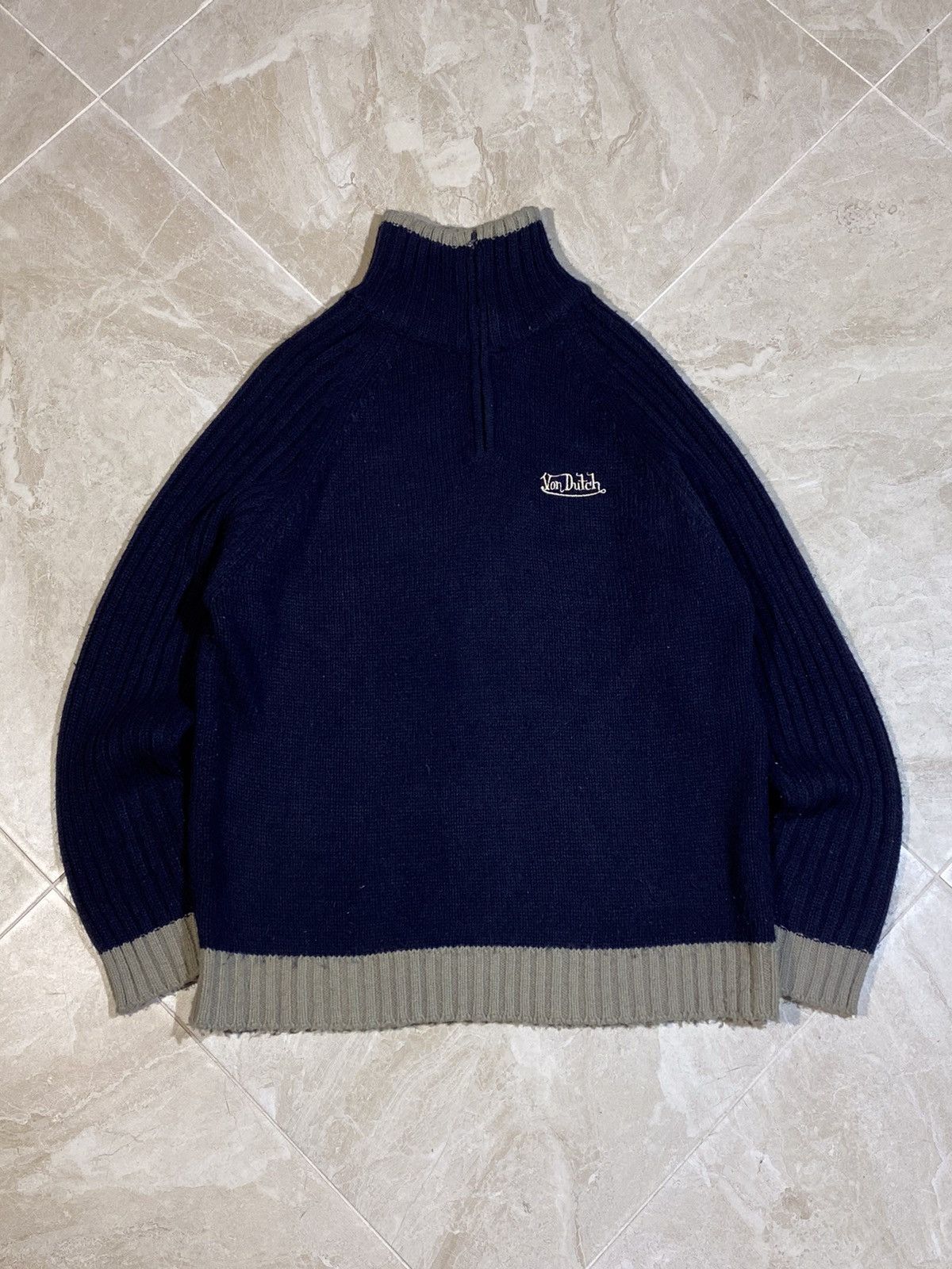 Von Dutch 🔥 Y2K VON DUTCH HALF ZIP RIBBED SWEATER SKATER FIT Size US L / EU 52-54 / 3 - 1 Thumbnail