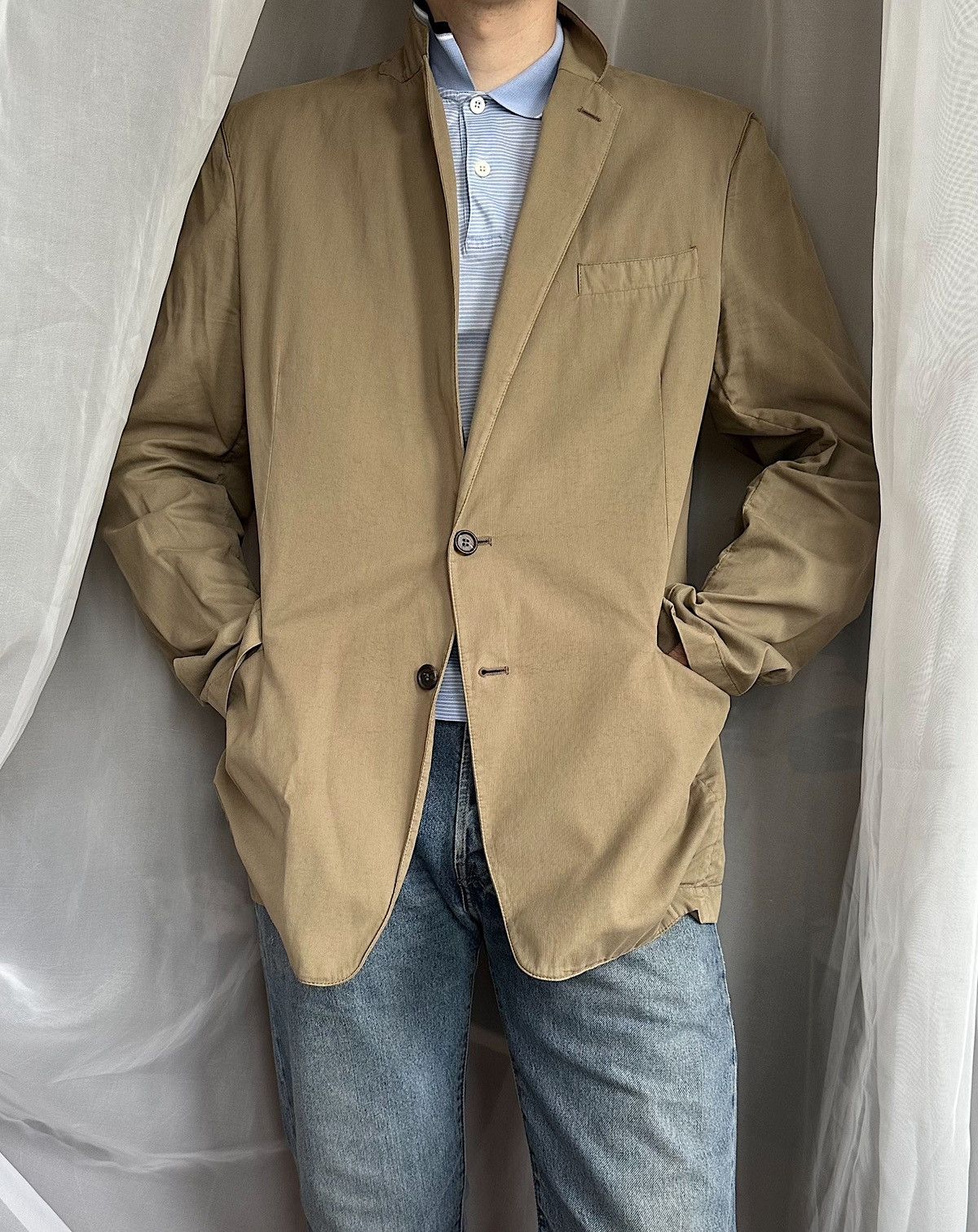PRADA FW2006 Cotton Padded Shoulders Jacket Beige vintage lv