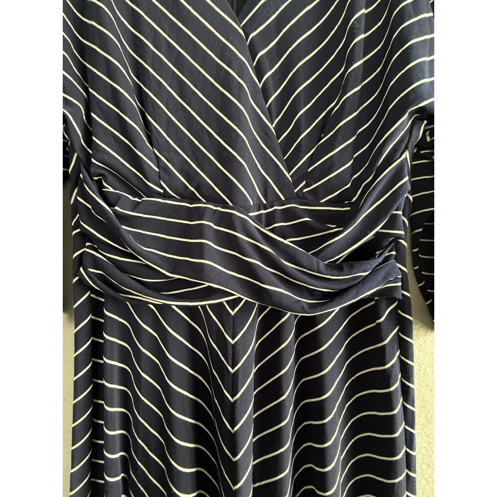 Ralph Lauren Lauren Ralph Lauren Dress Womens 10 Blue Stripe Maxi Jersey Faux Wrap V Neck Size L / US 10 / IT 46 - 7 Thumbnail