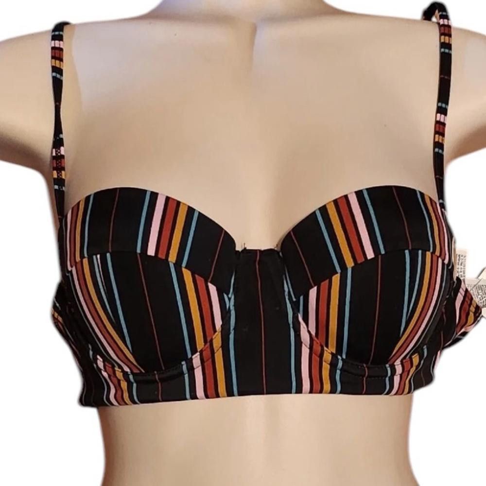 Designer BNWT Forever 21 Women's Multicoloured Striped Bikini Bra Size ONE SIZE - 2 Thumbnail