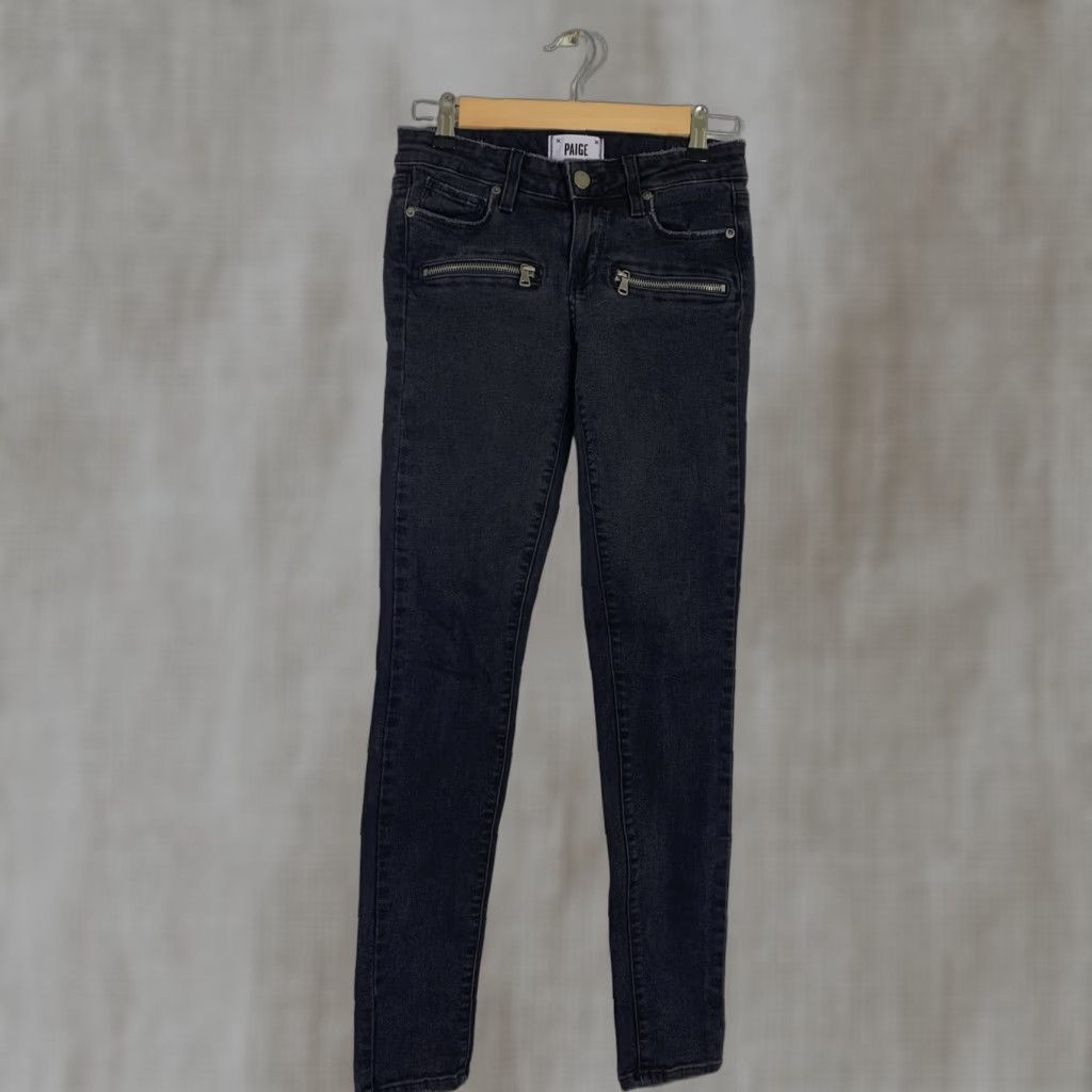 Paige PAIGE Womens Mid Rise Ultra Skinny Black Jeans W1106 USA Made 25 Zip Pockets Jeans Slim 5-Pocket Design Black Womens Mens? Size 28" / US 6 / IT 42 - 1 Thumbnail